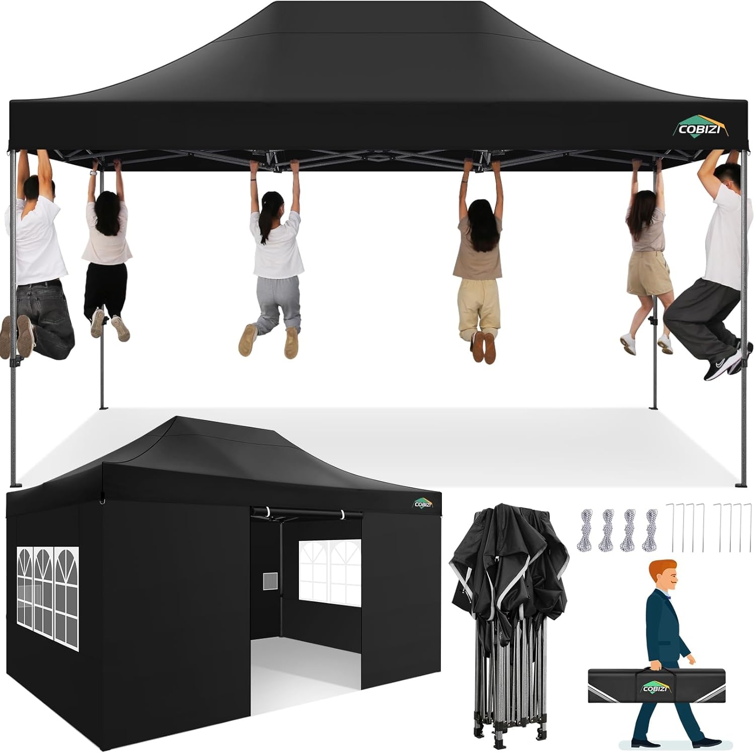 image:imageCOBIZI 66x66ft Pop Up Canopy Tent Heavy Duty Canopy Easy Set up Waterproof Outdoor Canopy Tent for Parties Beach Garden Camping with 1 Handbag 3 Adjustable Heights UPF50 Mist WhiteBlack