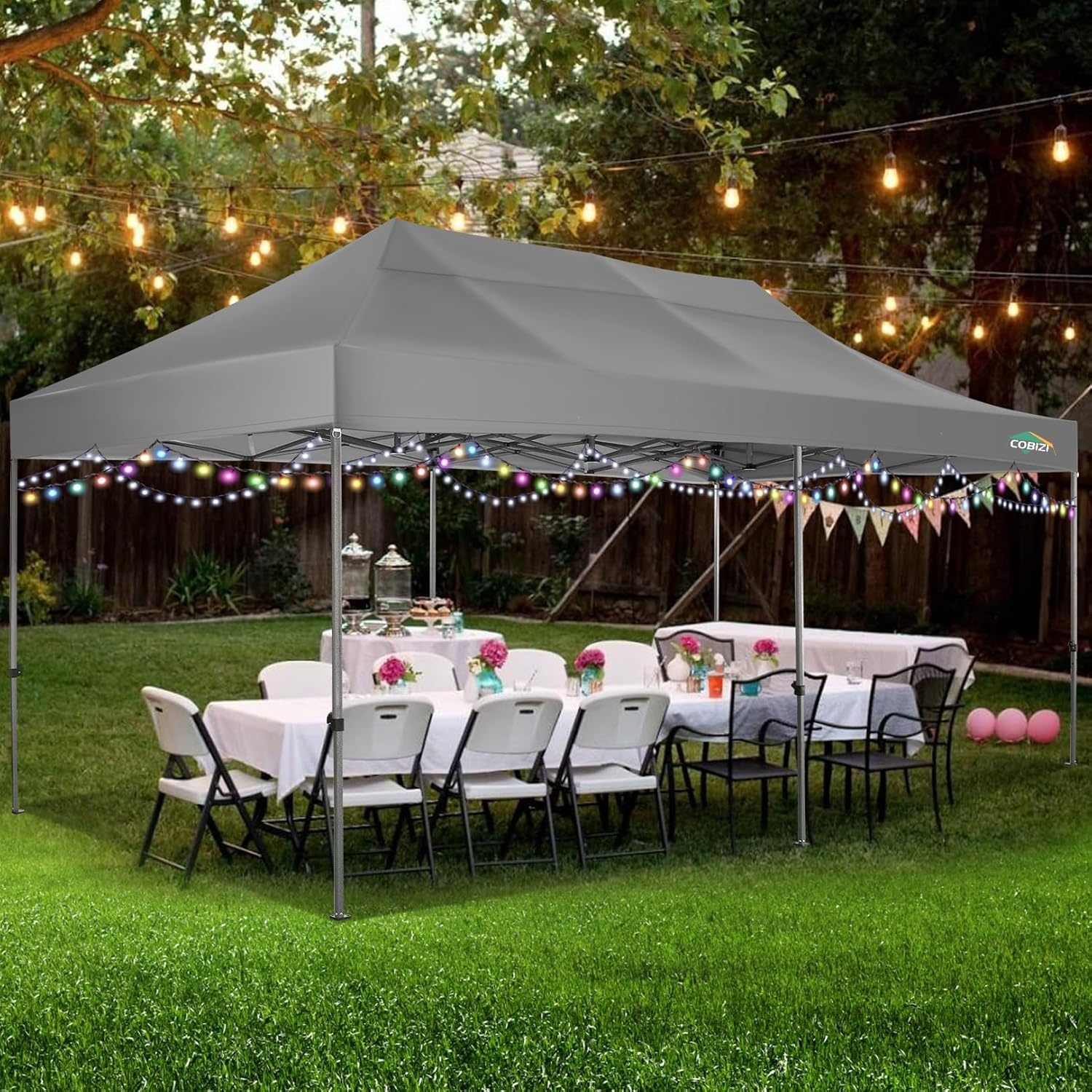 image:imageCOBIZI 66x66ft Pop Up Canopy Tent Heavy Duty Canopy Easy Set up Waterproof Outdoor Canopy Tent for Parties Beach Garden Camping with 1 Handbag 3 Adjustable Heights UPF50 Mist WhiteGray