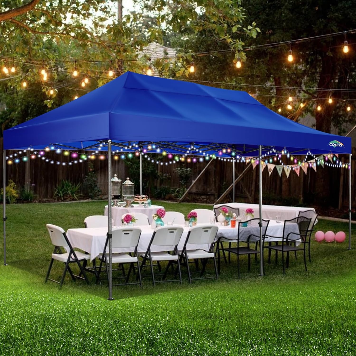 image:imageCOBIZI 66x66ft Pop Up Canopy Tent Heavy Duty Canopy Easy Set up Waterproof Outdoor Canopy Tent for Parties Beach Garden Camping with 1 Handbag 3 Adjustable Heights UPF50 Mist WhiteDark Blue