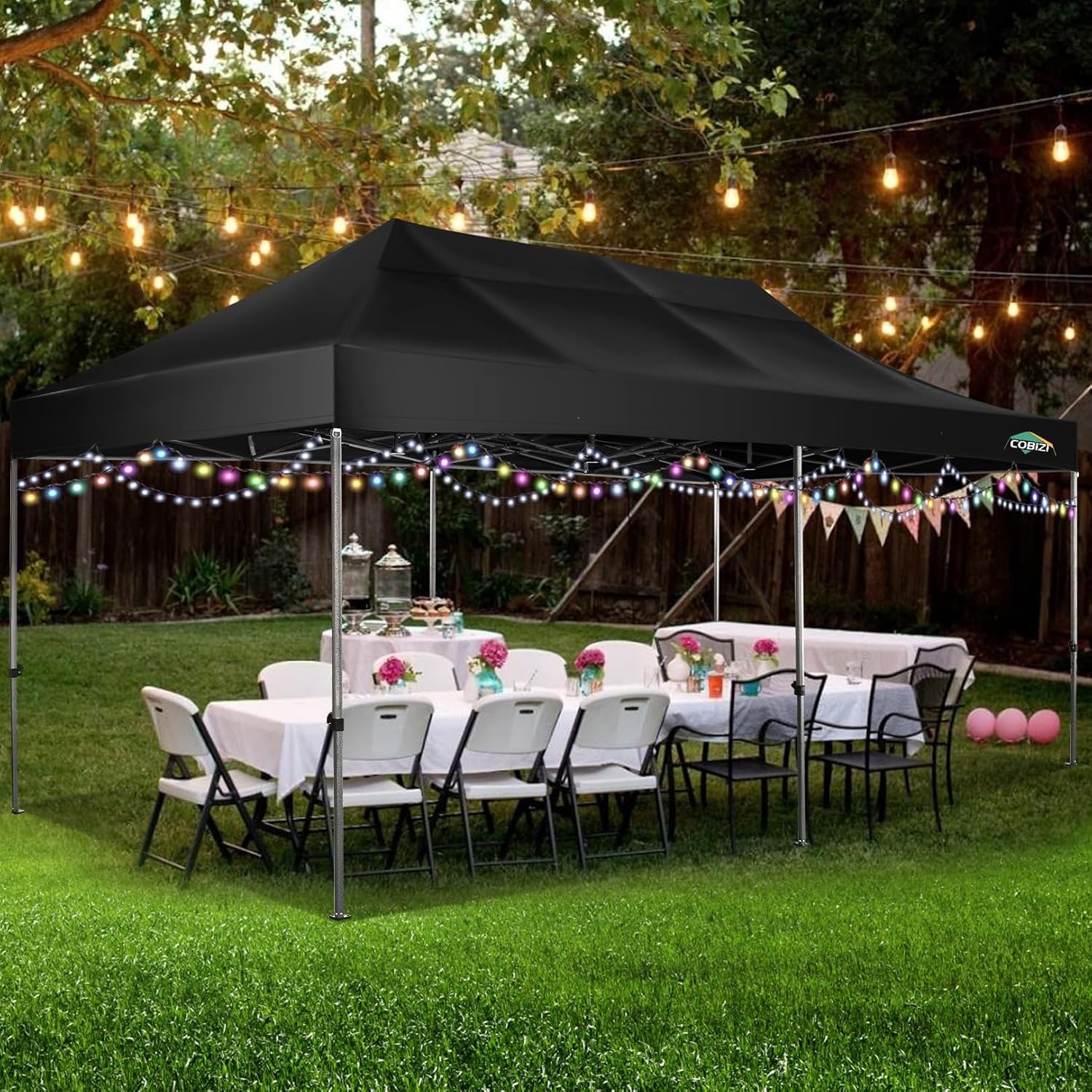 image:imageCOBIZI 66x66ft Pop Up Canopy Tent Heavy Duty Canopy Easy Set up Waterproof Outdoor Canopy Tent for Parties Beach Garden Camping with 1 Handbag 3 Adjustable Heights UPF50 Mist WhiteBlack