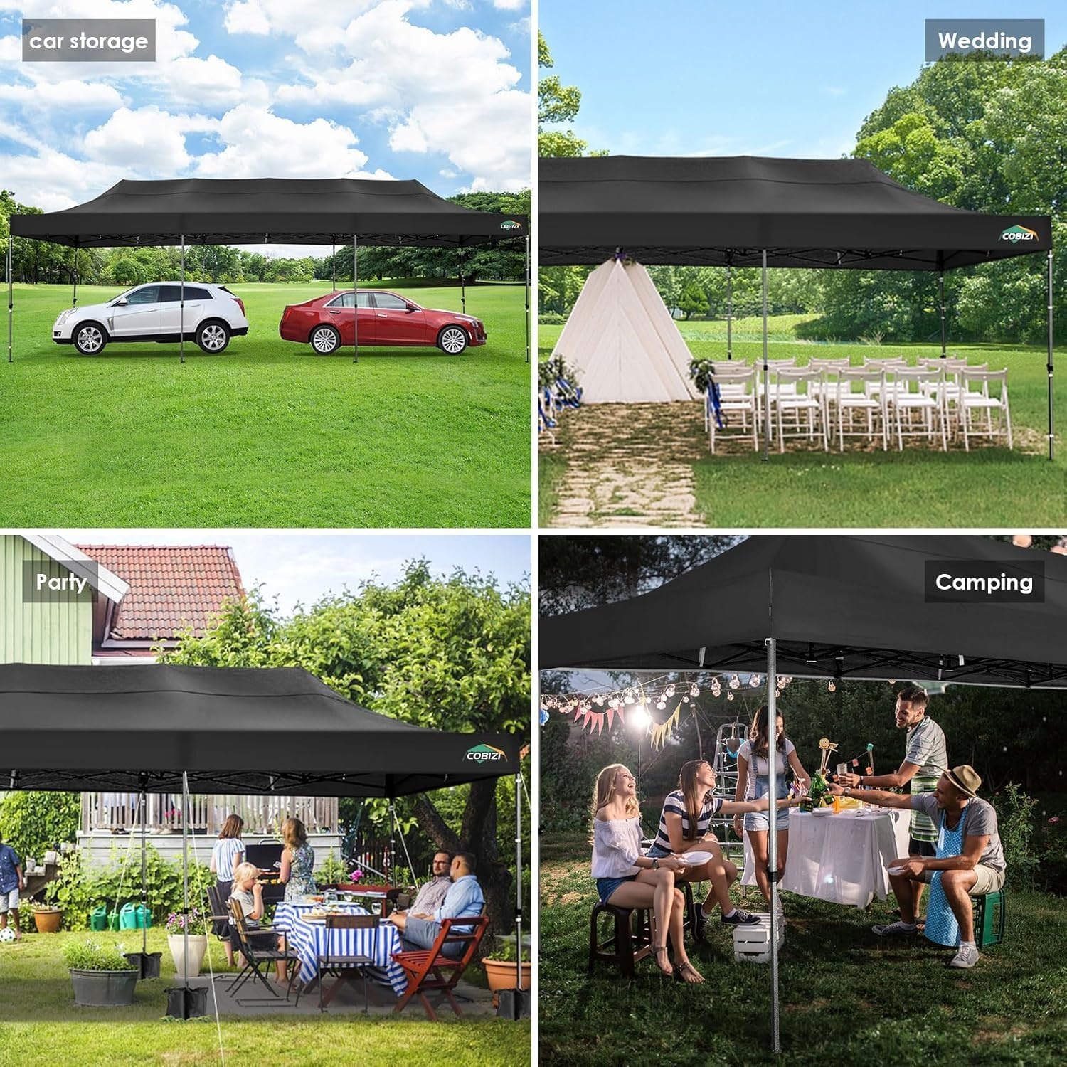 image:imageCOBIZI 66x66ft Pop Up Canopy Tent Heavy Duty Canopy Easy Set up Waterproof Outdoor Canopy Tent for Parties Beach Garden Camping with 1 Handbag 3 Adjustable Heights UPF50 Mist WhiteBlack