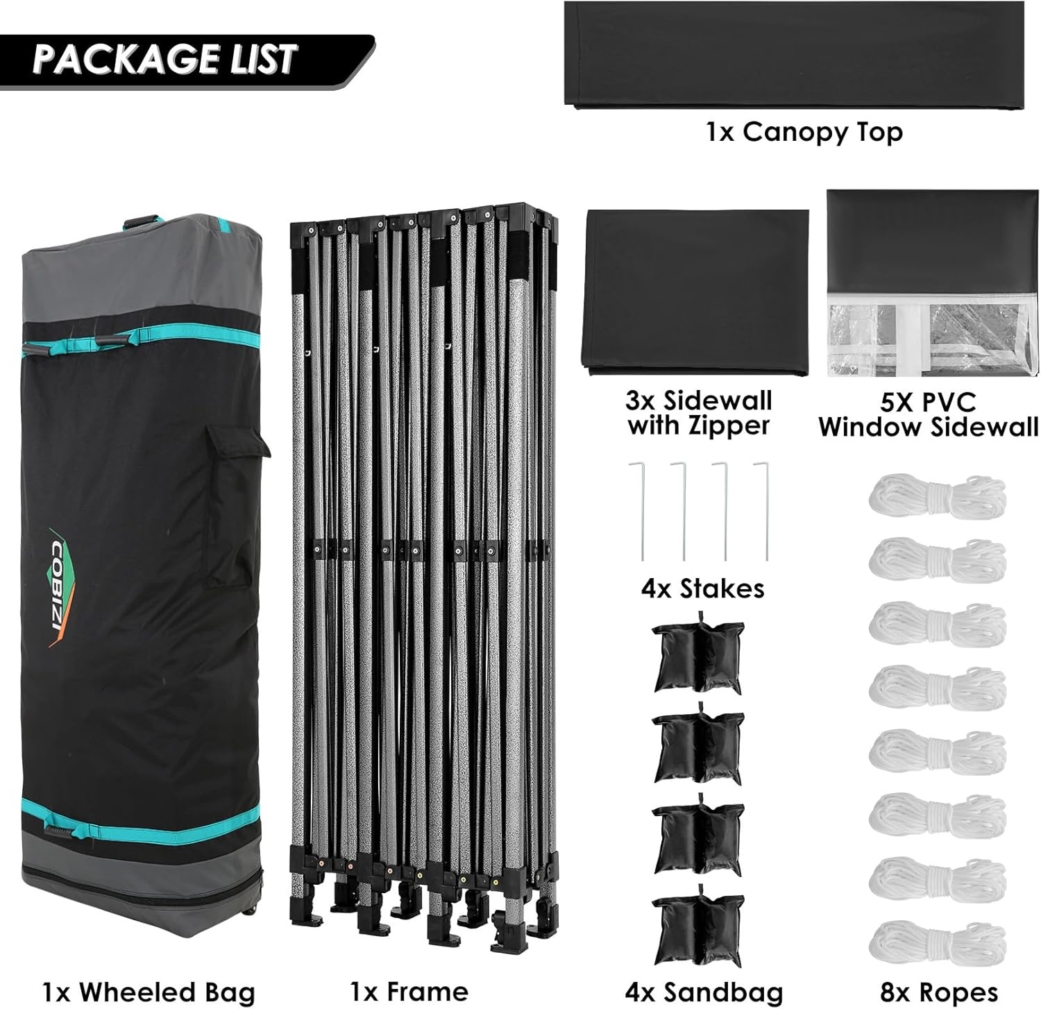 image:imageCOBIZI 66x66ft Pop Up Canopy Tent Heavy Duty Canopy Easy Set up Waterproof Outdoor Canopy Tent for Parties Beach Garden Camping with 1 Handbag 3 Adjustable Heights UPF50 Mist WhiteBlack