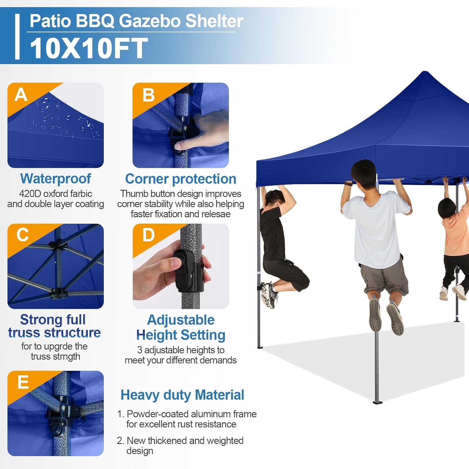 image:imageCOBIZI 66x66ft Pop Up Canopy Tent Heavy Duty Canopy Easy Set up Waterproof Outdoor Canopy Tent for Parties Beach Garden Camping with 1 Handbag 3 Adjustable Heights UPF50 Mist WhiteDark Blue
