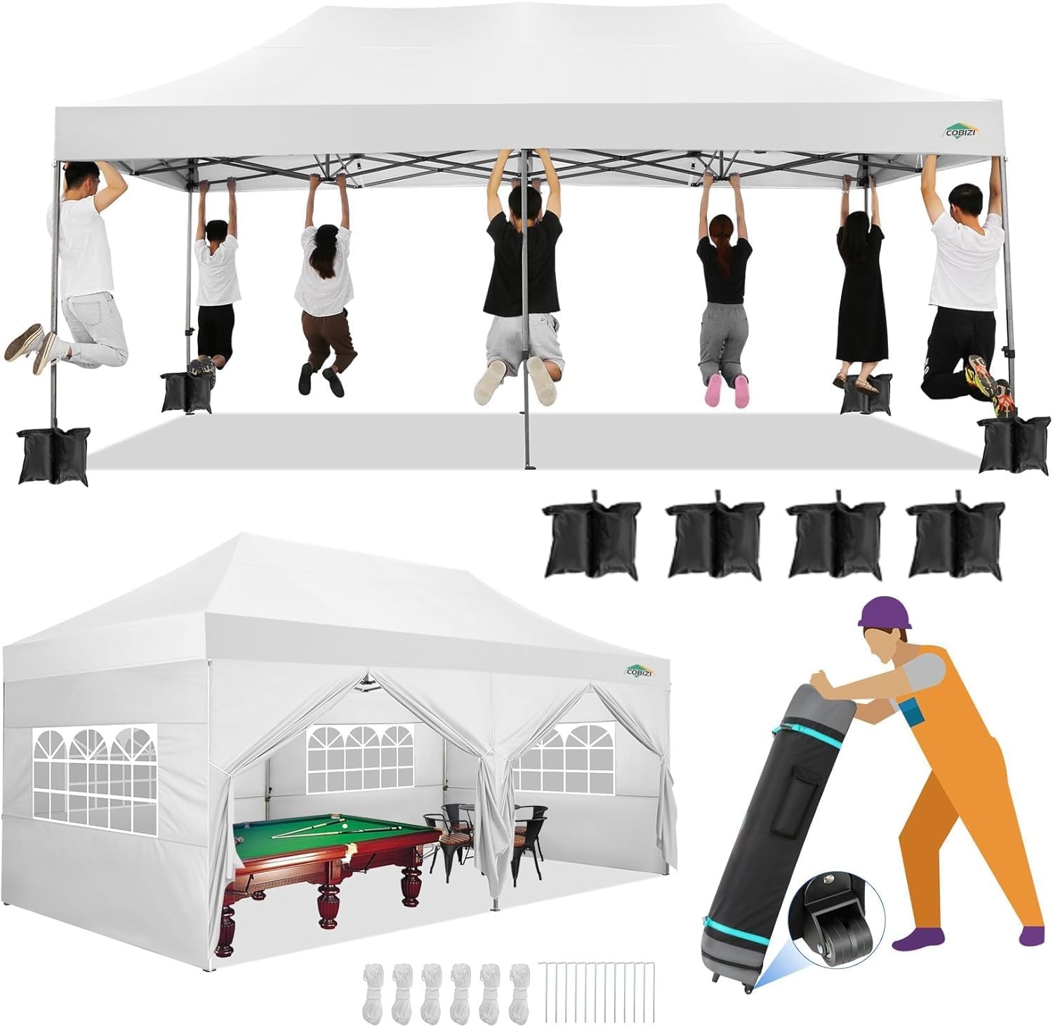 image:imageCOBIZI 66x66ft Pop Up Canopy Tent Heavy Duty Canopy Easy Set up Waterproof Outdoor Canopy Tent for Parties Beach Garden Camping with 1 Handbag 3 Adjustable Heights UPF50 Mist WhiteWhite