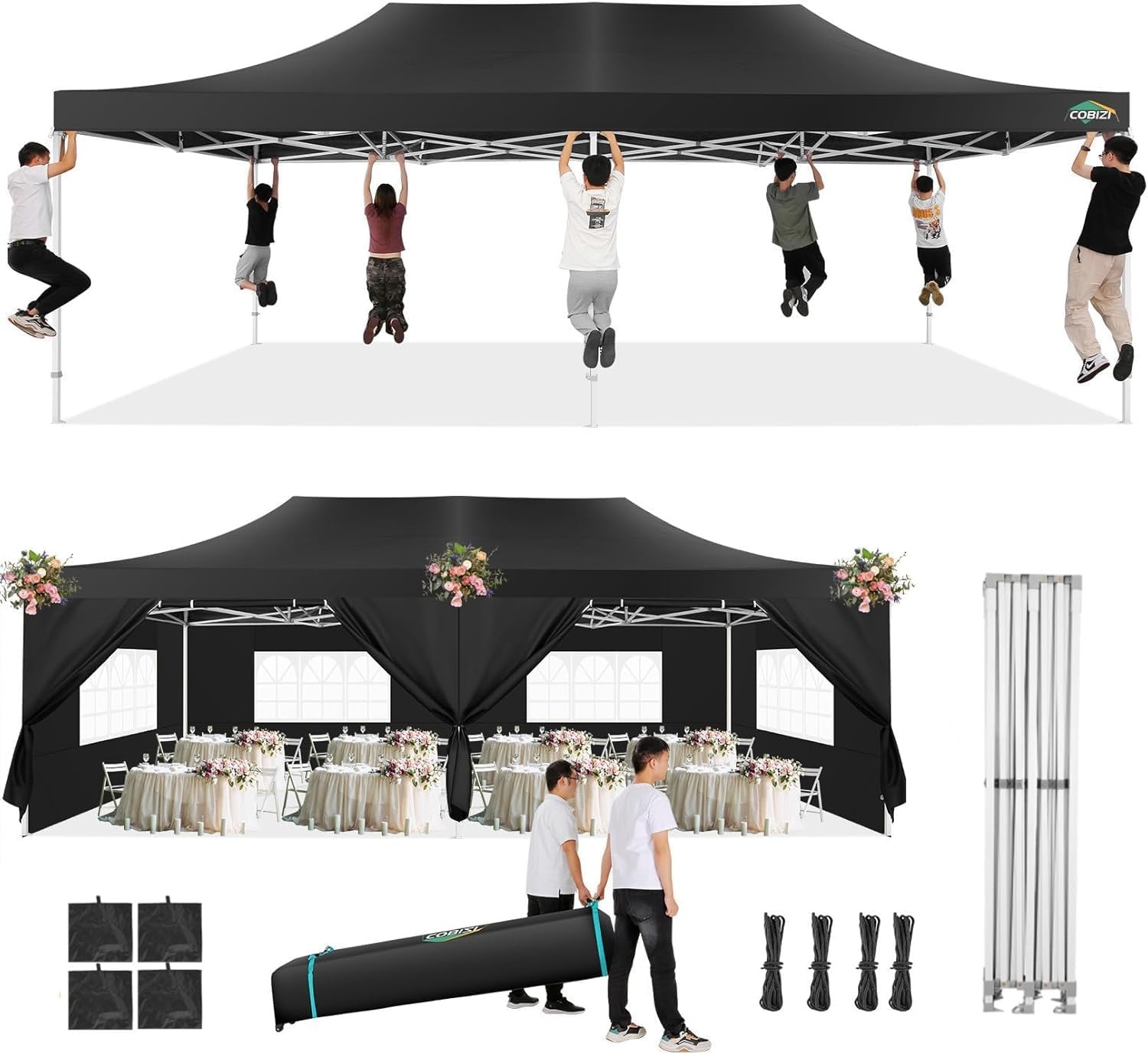 image:imageCOBIZI 66x66ft Pop Up Canopy Tent Heavy Duty Canopy Easy Set up Waterproof Outdoor Canopy Tent for Parties Beach Garden Camping with 1 Handbag 3 Adjustable Heights UPF50 Mist WhiteBlack