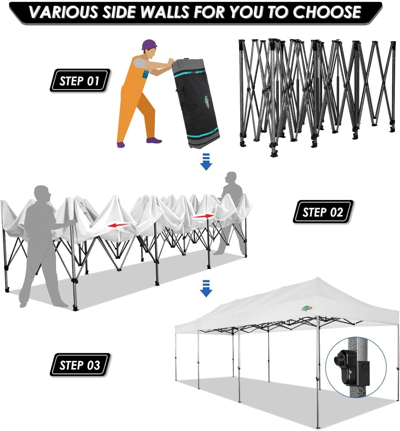 image:imageCOBIZI 66x66ft Pop Up Canopy Tent Heavy Duty Canopy Easy Set up Waterproof Outdoor Canopy Tent for Parties Beach Garden Camping with 1 Handbag 3 Adjustable Heights UPF50 Mist WhiteMist White