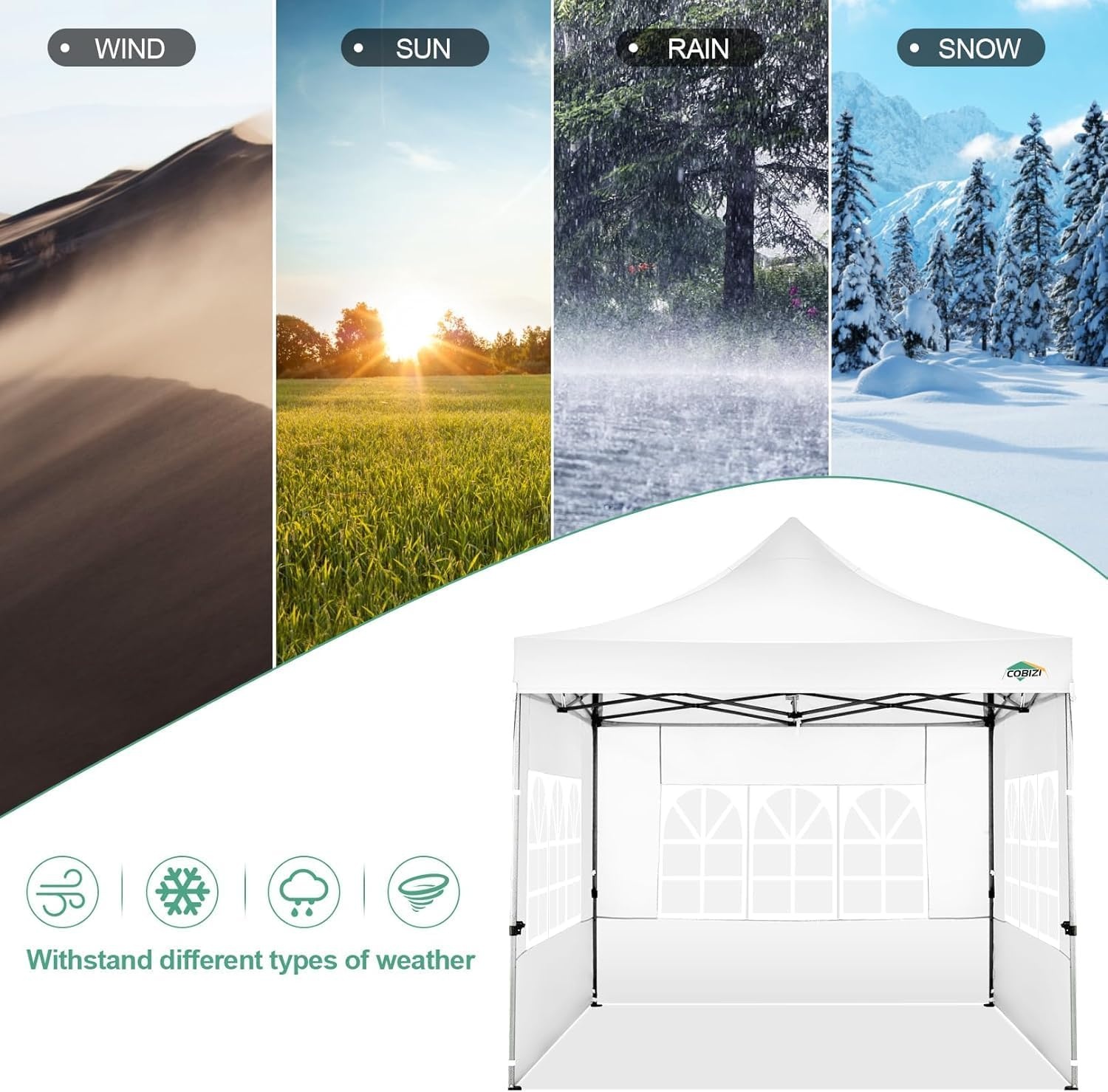 image:imageCOBIZI 66x66ft Pop Up Canopy Tent Heavy Duty Canopy Easy Set up Waterproof Outdoor Canopy Tent for Parties Beach Garden Camping with 1 Handbag 3 Adjustable Heights UPF50 Mist WhiteWhite