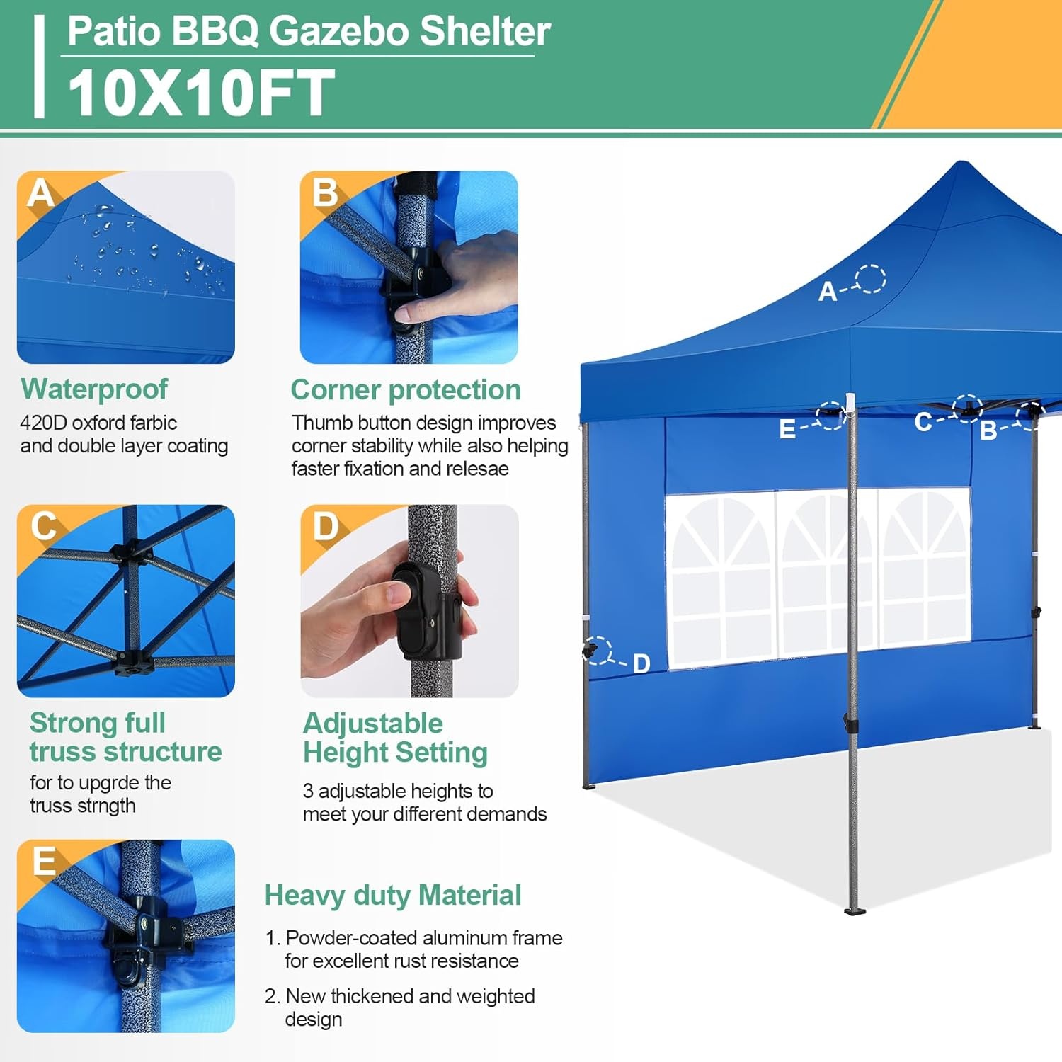 image:imageCOBIZI 66x66ft Pop Up Canopy Tent Heavy Duty Canopy Easy Set up Waterproof Outdoor Canopy Tent for Parties Beach Garden Camping with 1 Handbag 3 Adjustable Heights UPF50 Mist WhiteBlue