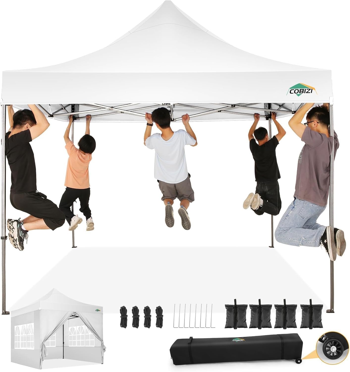 image:imageCOBIZI 66x66ft Pop Up Canopy Tent Heavy Duty Canopy Easy Set up Waterproof Outdoor Canopy Tent for Parties Beach Garden Camping with 1 Handbag 3 Adjustable Heights UPF50 Mist WhiteWhite