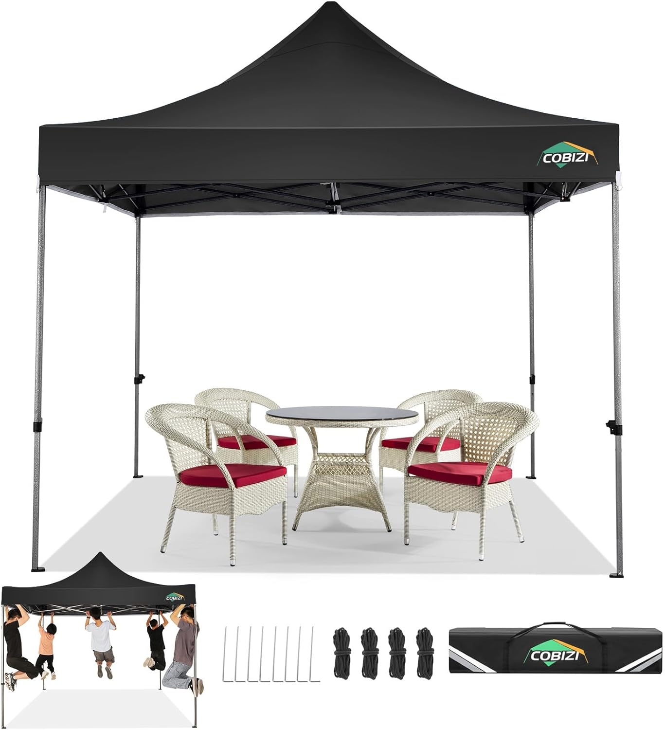 image:imageCOBIZI 66x66ft Pop Up Canopy Tent Heavy Duty Canopy Easy Set up Waterproof Outdoor Canopy Tent for Parties Beach Garden Camping with 1 Handbag 3 Adjustable Heights UPF50 Mist WhiteBlack