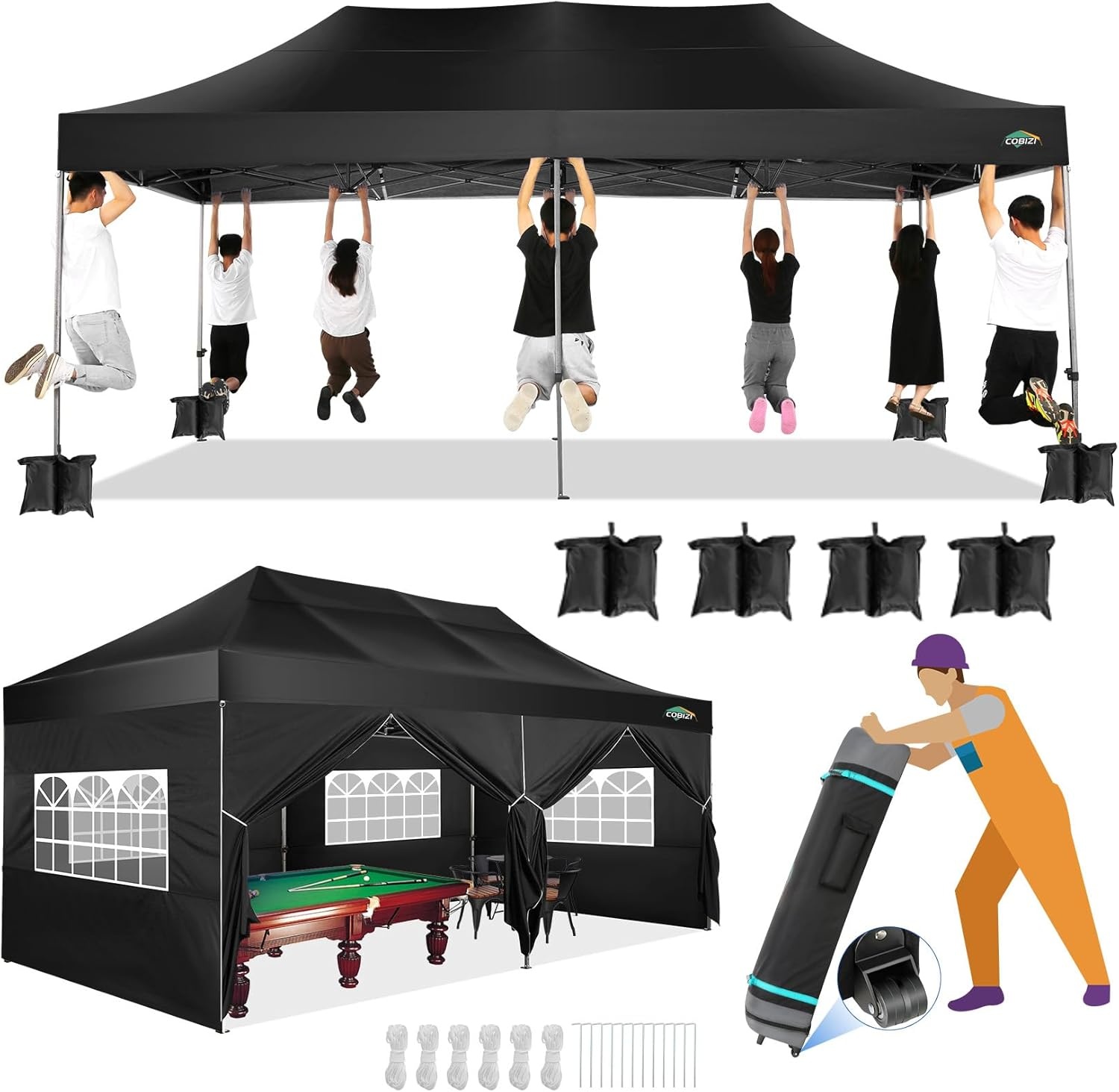 image:imageCOBIZI 66x66ft Pop Up Canopy Tent Heavy Duty Canopy Easy Set up Waterproof Outdoor Canopy Tent for Parties Beach Garden Camping with 1 Handbag 3 Adjustable Heights UPF50 Mist WhiteBlack