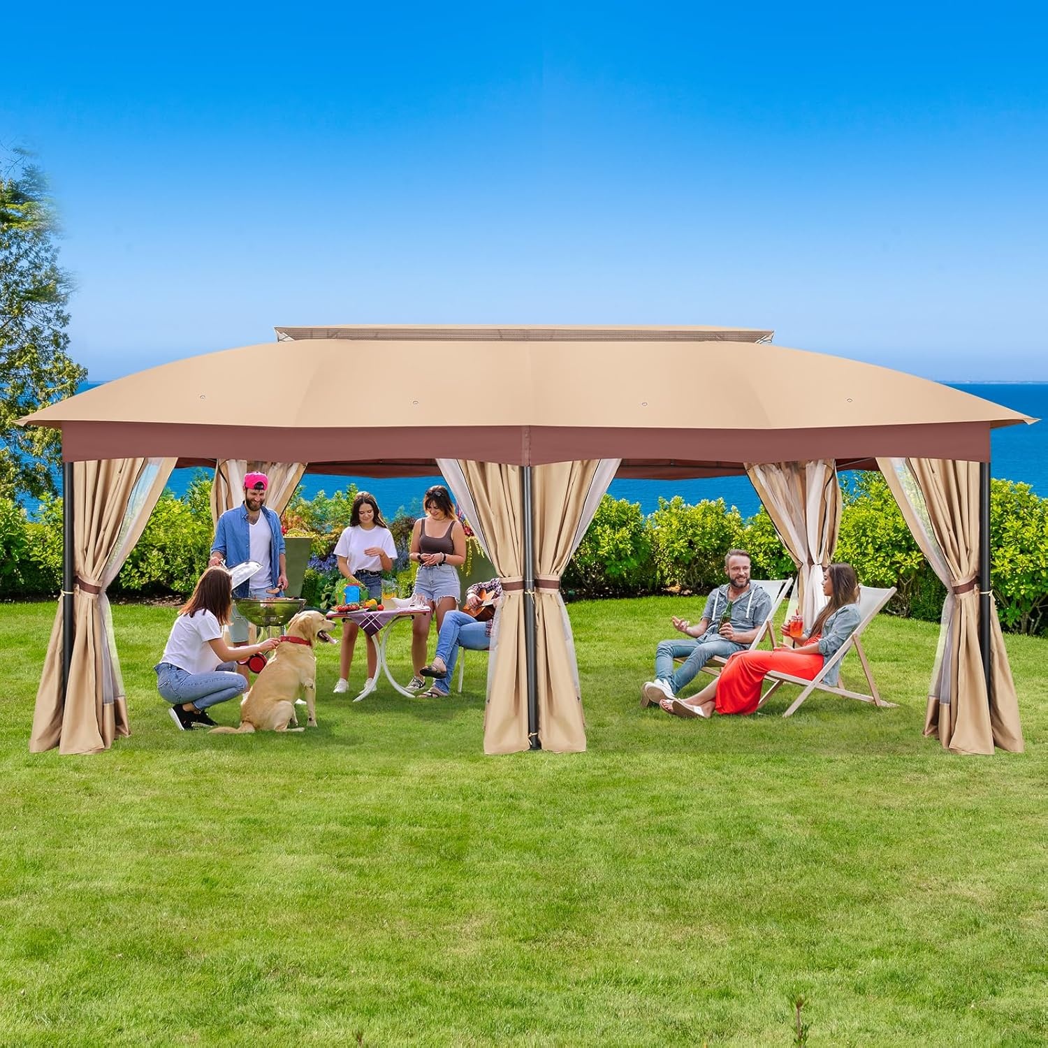 image:imageCOBIZI Gazebo 10x10 Heavy Duty Gazebos with Improved Nettings Outdoor Gazebo Double Roof Patio Gazebos with Metal Steel Frame Outdoor Canopy for Patio Deck Backyard GrayBeigeUPF50