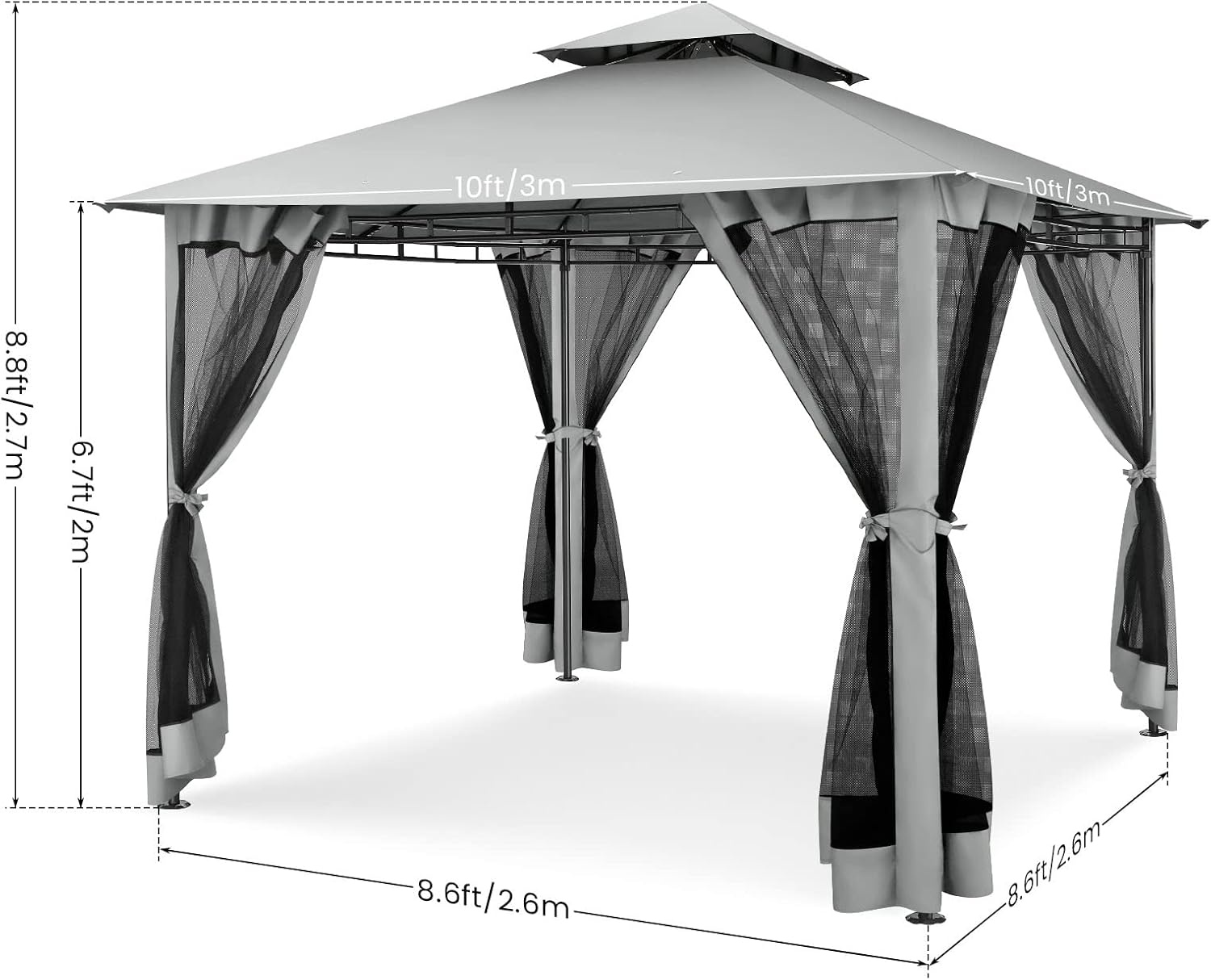 image:imageCOBIZI Gazebo 10x10 Heavy Duty Gazebos with Improved Nettings Outdoor Gazebo Double Roof Patio Gazebos with Metal Steel Frame Outdoor Canopy for Patio Deck Backyard GrayGrayUPF50