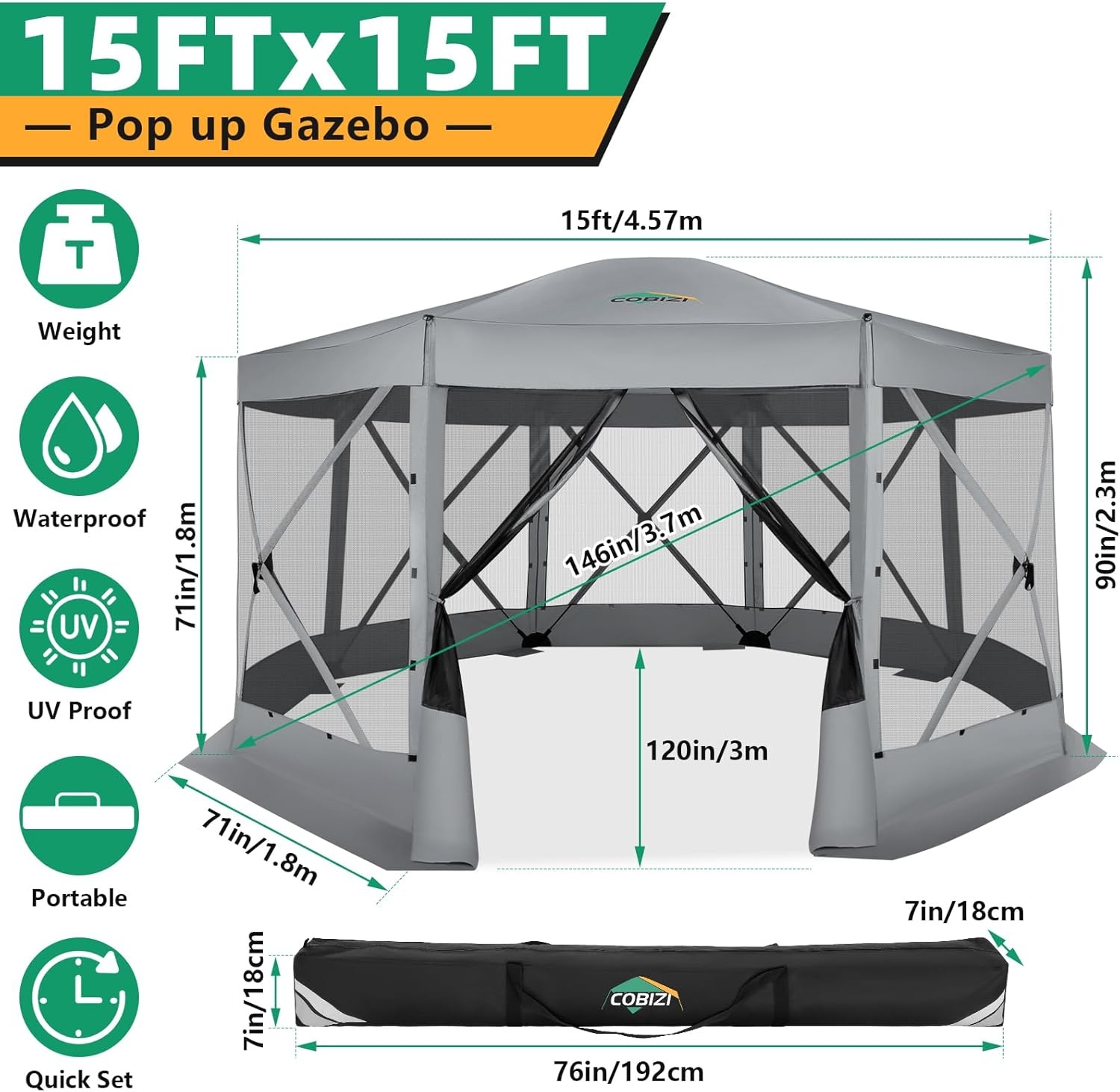 image:imageCOBIZI Gazebo 10x10 Heavy Duty Gazebos with Improved Nettings Outdoor Gazebo Double Roof Patio Gazebos with Metal Steel Frame Outdoor Canopy for Patio Deck Backyard GrayGray