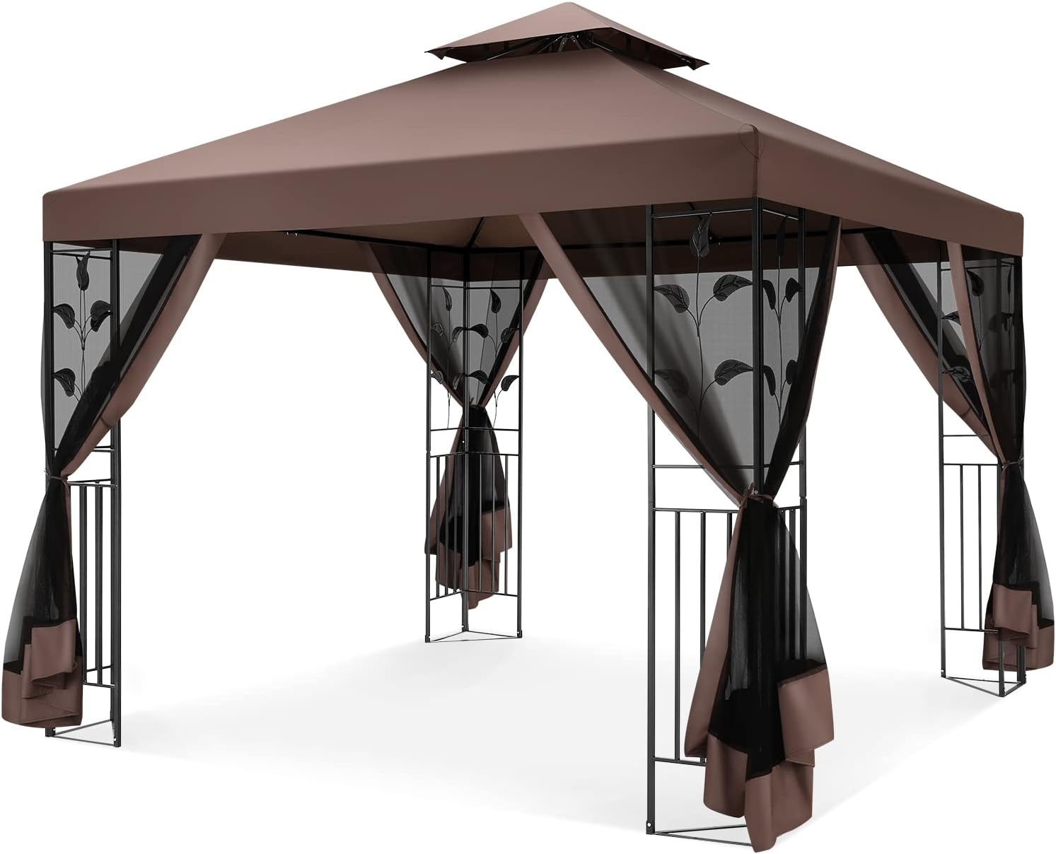 image:imageCOBIZI Gazebo 10x10 Heavy Duty Gazebos with Improved Nettings Outdoor Gazebo Double Roof Patio Gazebos with Metal Steel Frame Outdoor Canopy for Patio Deck Backyard GrayBrown