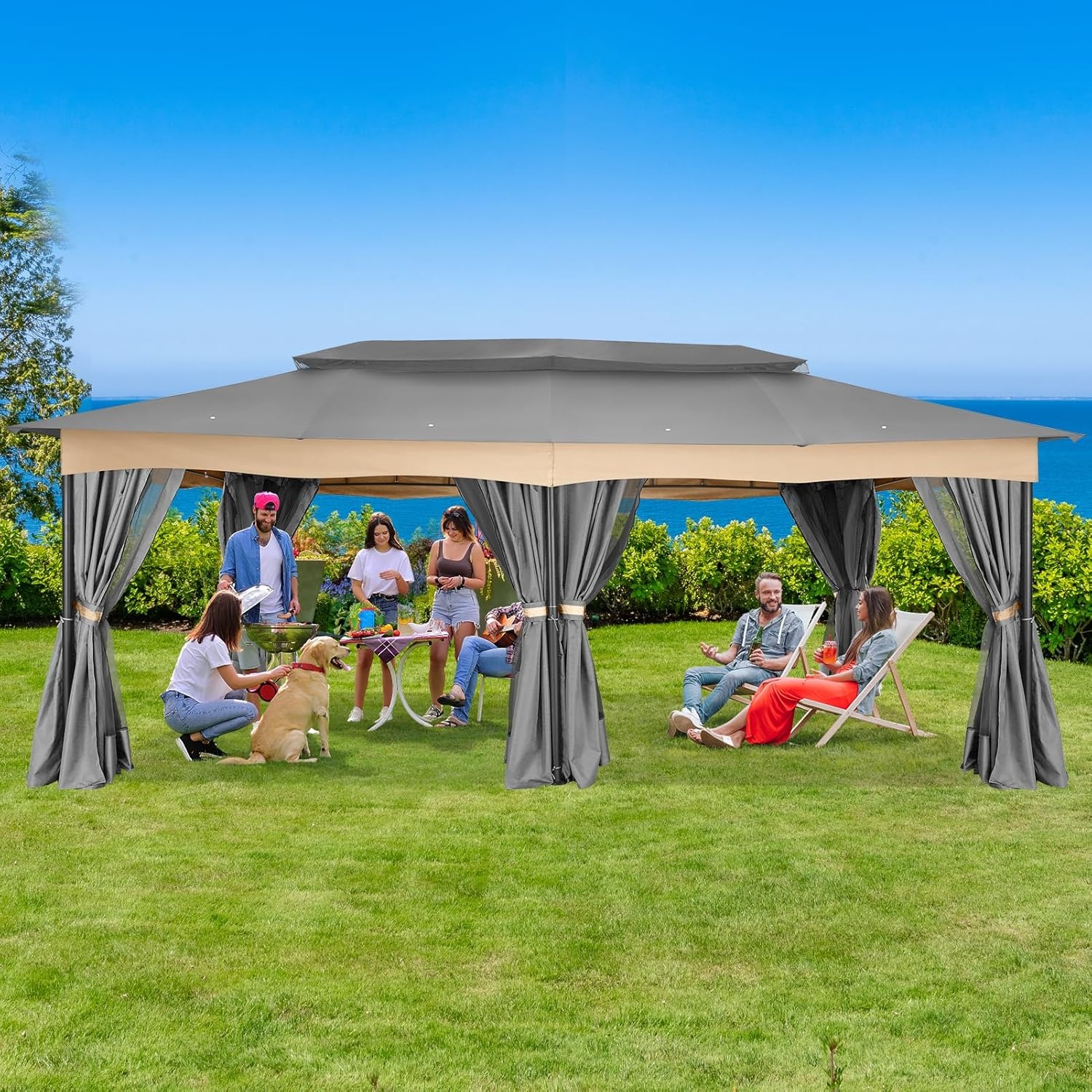 image:imageCOBIZI Gazebo 10x10 Heavy Duty Gazebos with Improved Nettings Outdoor Gazebo Double Roof Patio Gazebos with Metal Steel Frame Outdoor Canopy for Patio Deck Backyard GrayGrayUPF50