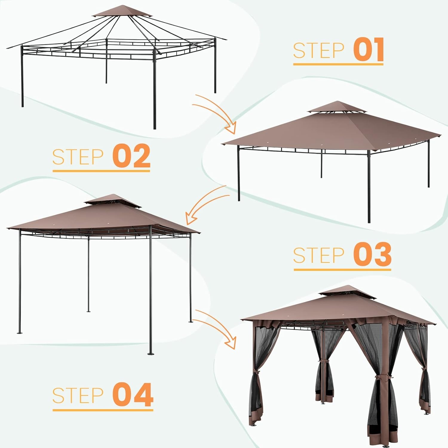 image:imageCOBIZI Gazebo 10x10 Heavy Duty Gazebos with Improved Nettings Outdoor Gazebo Double Roof Patio Gazebos with Metal Steel Frame Outdoor Canopy for Patio Deck Backyard GrayBrownUPF50