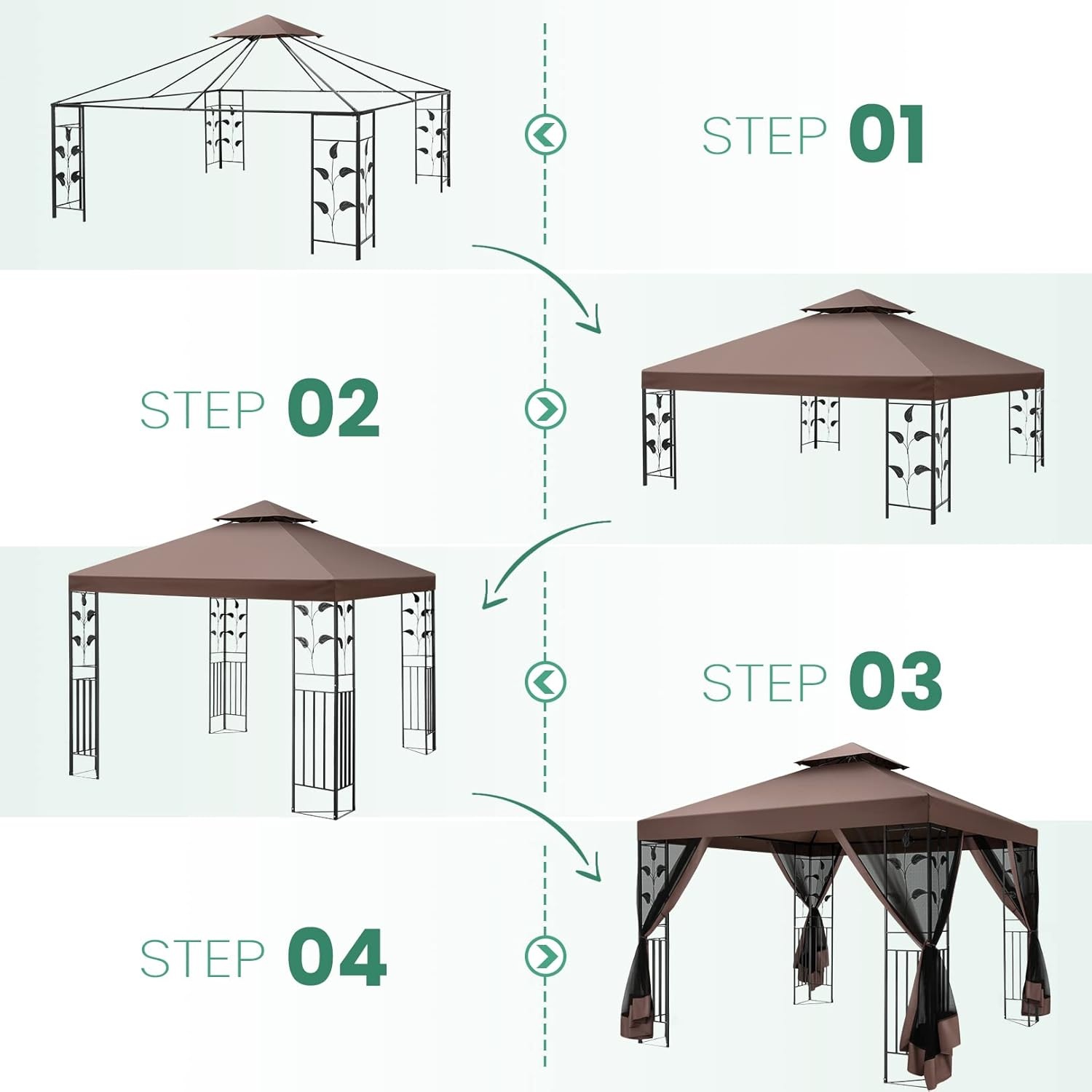 image:imageCOBIZI Gazebo 10x10 Heavy Duty Gazebos with Improved Nettings Outdoor Gazebo Double Roof Patio Gazebos with Metal Steel Frame Outdoor Canopy for Patio Deck Backyard GrayBrownUPF50