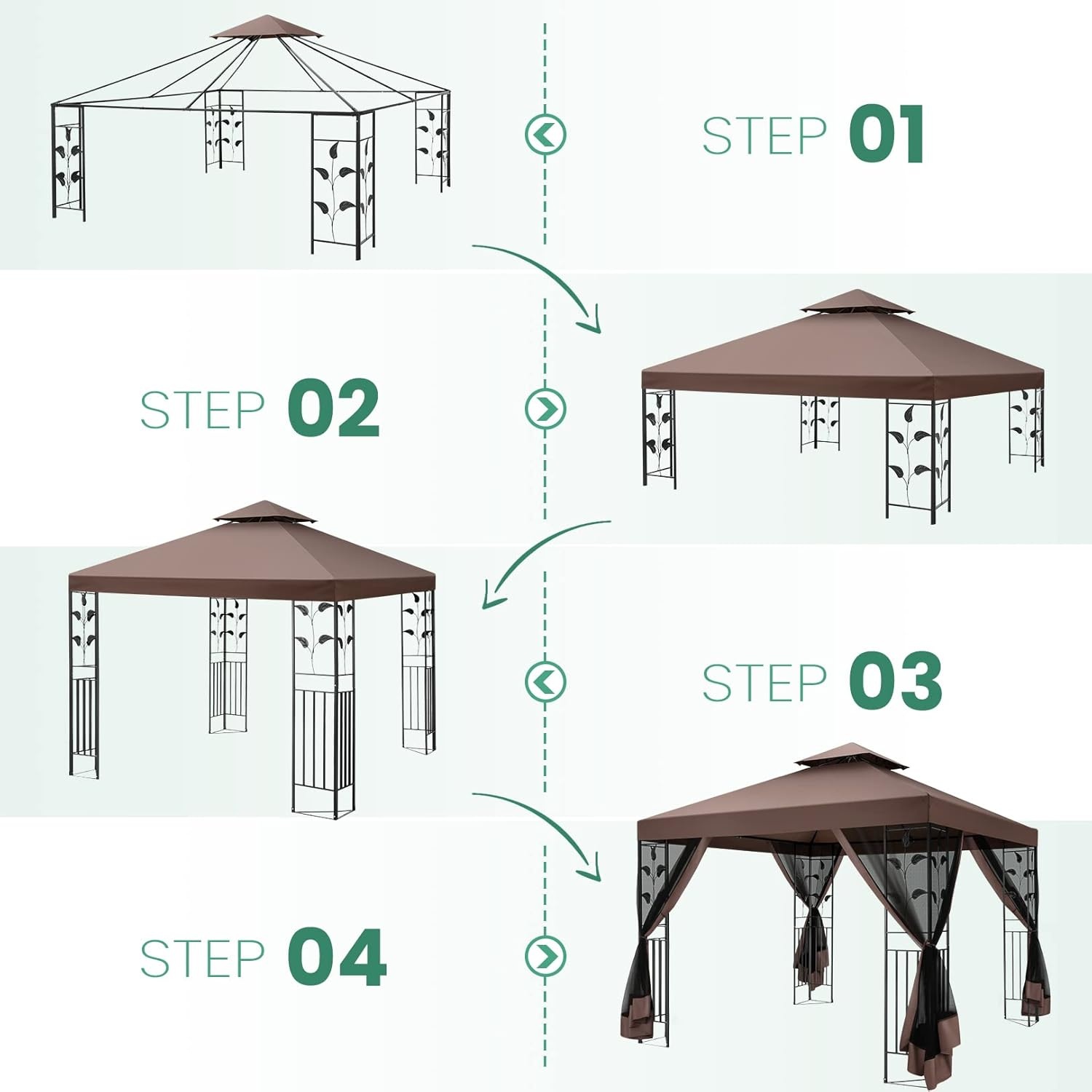 image:imageCOBIZI Gazebo 10x10 Heavy Duty Gazebos with Improved Nettings Outdoor Gazebo Double Roof Patio Gazebos with Metal Steel Frame Outdoor Canopy for Patio Deck Backyard GrayBrown