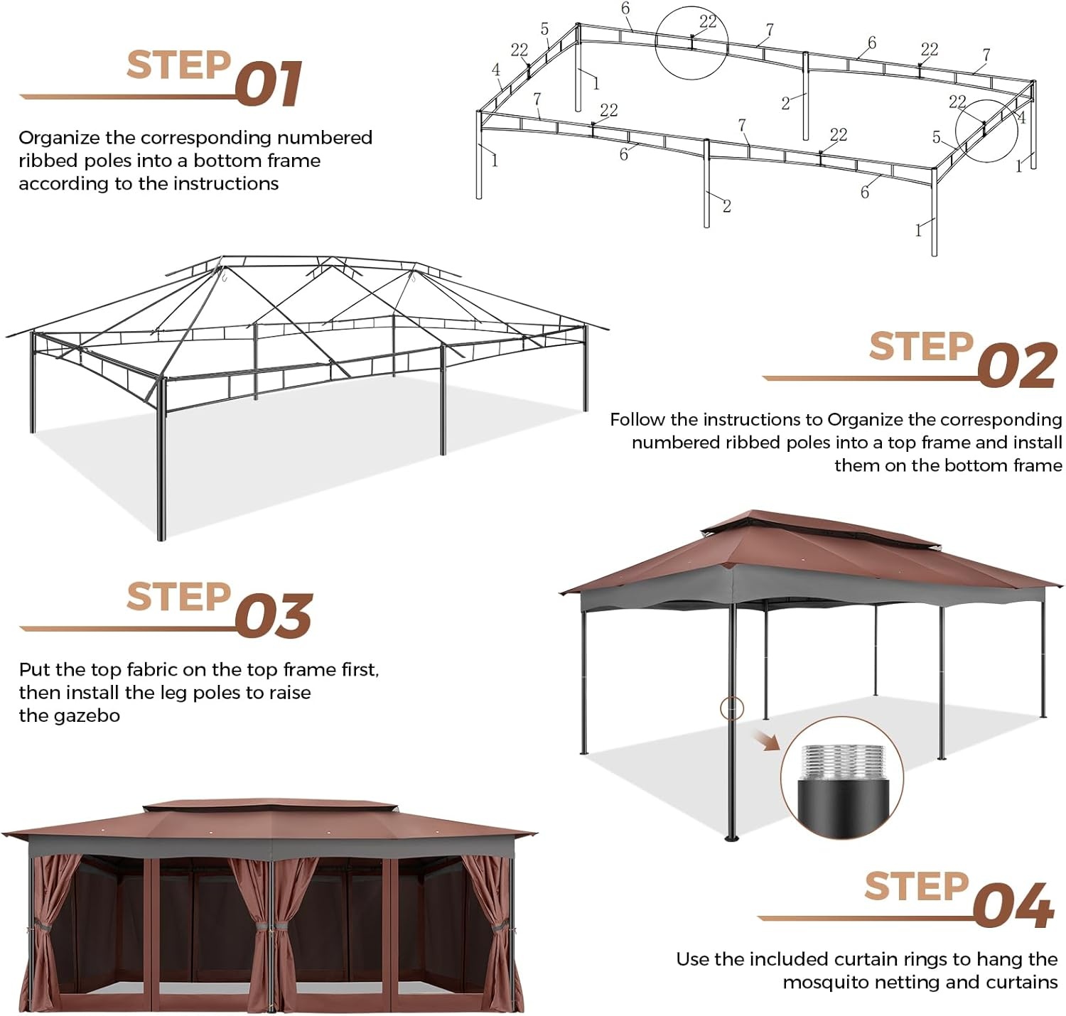 image:imageCOBIZI Gazebo 10x10 Heavy Duty Gazebos with Improved Nettings Outdoor Gazebo Double Roof Patio Gazebos with Metal Steel Frame Outdoor Canopy for Patio Deck Backyard GrayBrownUPF50