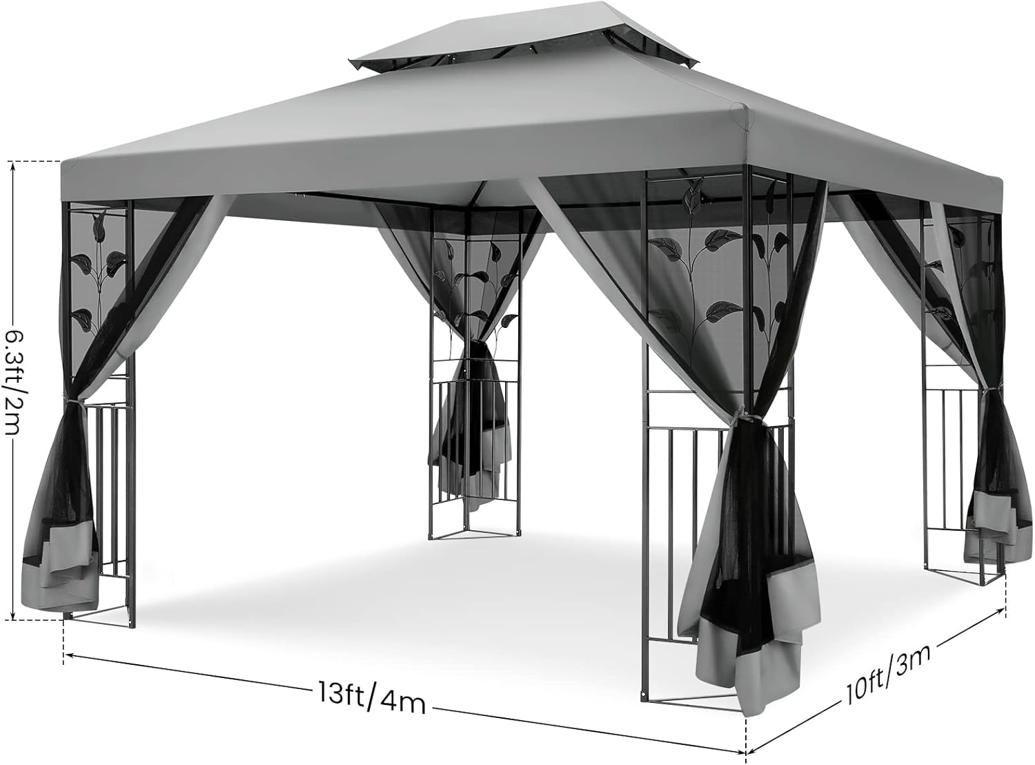 image:imageCOBIZI Gazebo 10x10 Heavy Duty Gazebos with Improved Nettings Outdoor Gazebo Double Roof Patio Gazebos with Metal Steel Frame Outdoor Canopy for Patio Deck Backyard GrayGrayUPF50