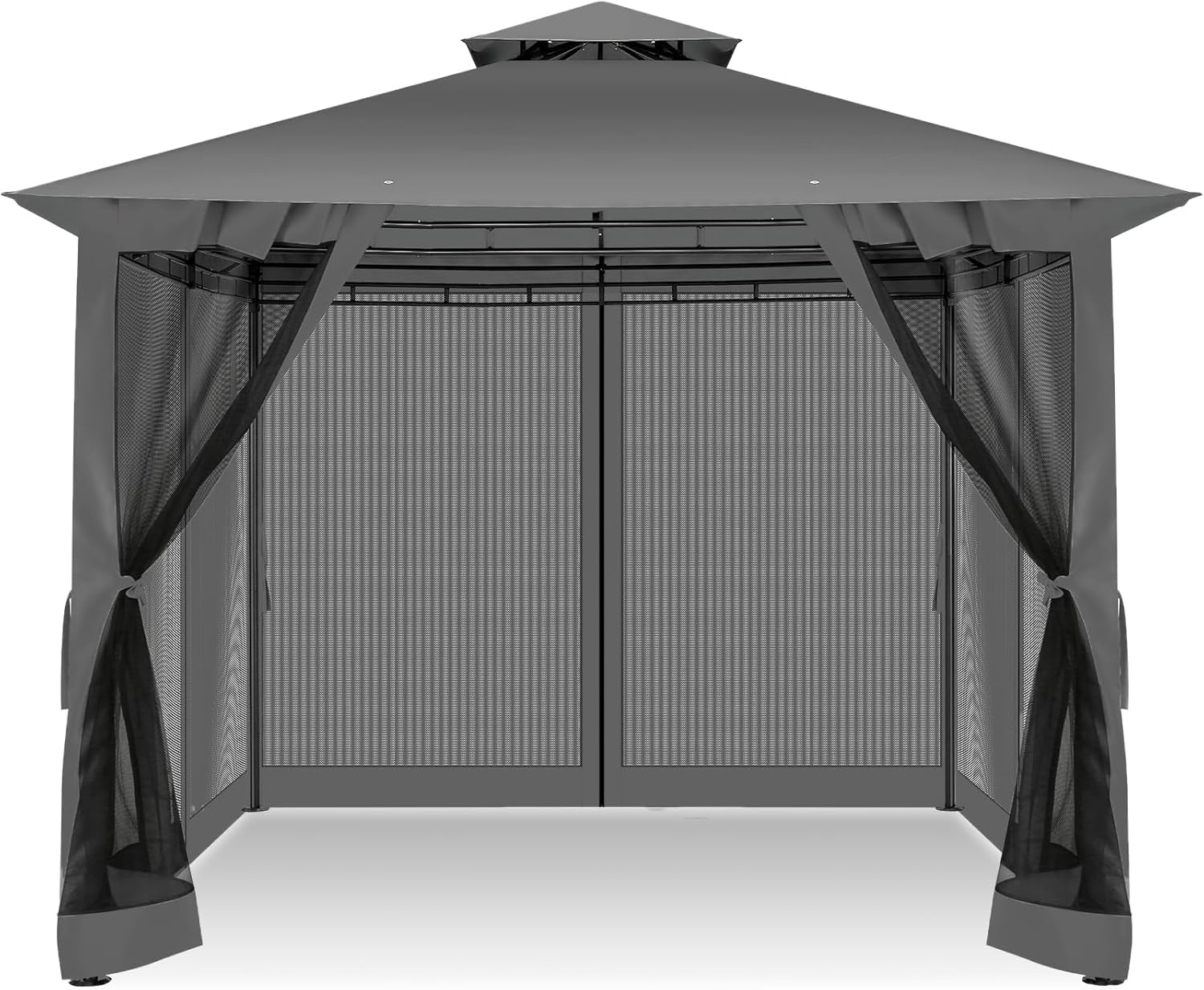 image:imageCOBIZI Gazebo 10x10 Heavy Duty Gazebos with Improved Nettings Outdoor Gazebo Double Roof Patio Gazebos with Metal Steel Frame Outdoor Canopy for Patio Deck Backyard GrayBlackUPF50