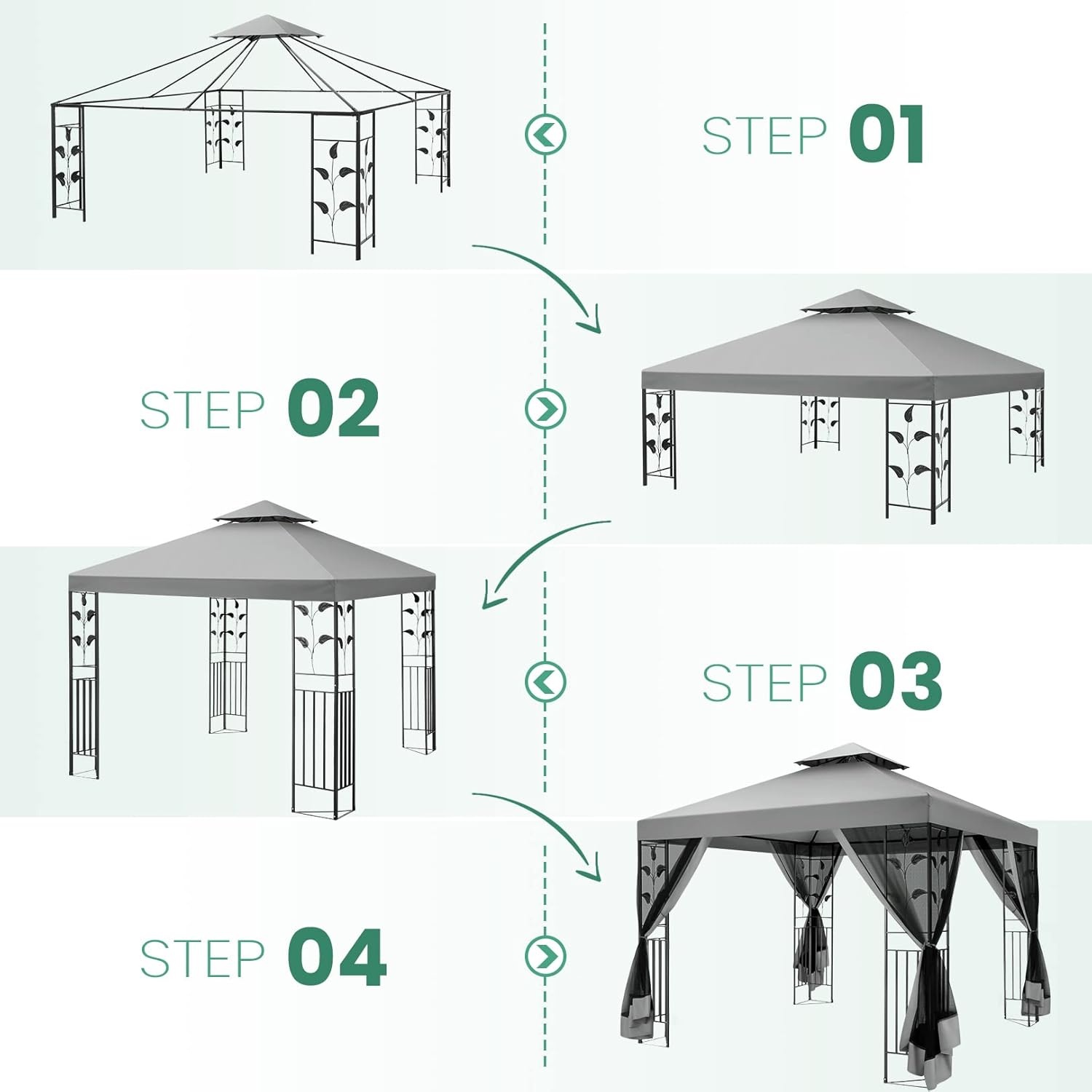 image:imageCOBIZI Gazebo 10x10 Heavy Duty Gazebos with Improved Nettings Outdoor Gazebo Double Roof Patio Gazebos with Metal Steel Frame Outdoor Canopy for Patio Deck Backyard GrayGray