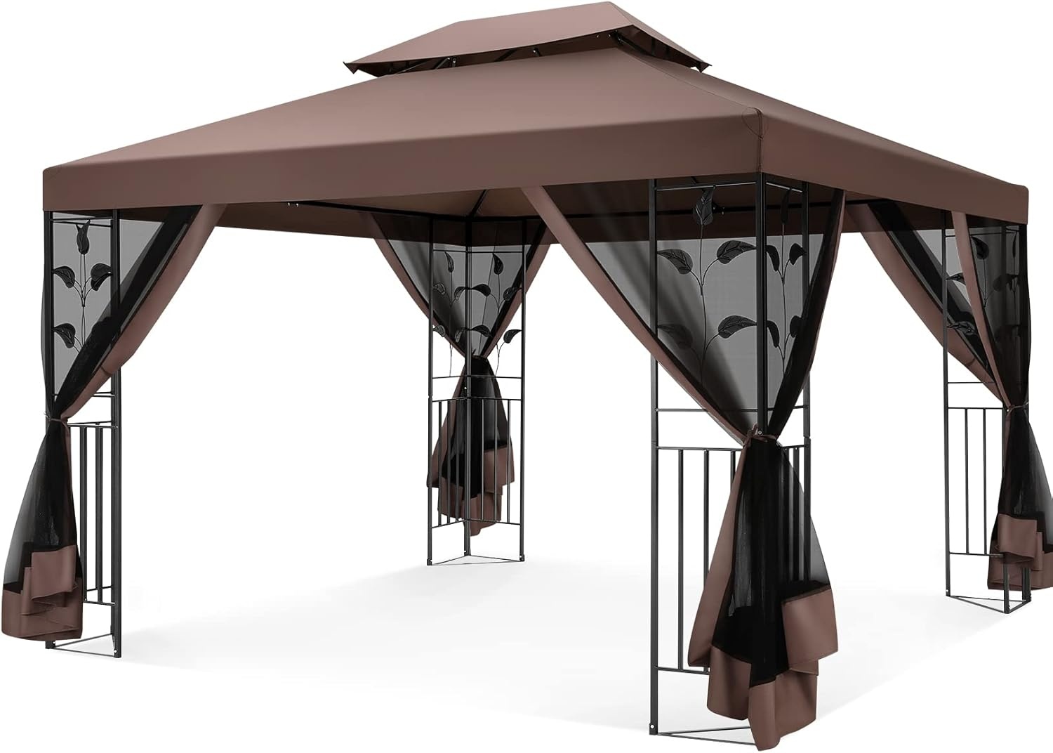 image:imageCOBIZI Gazebo 10x10 Heavy Duty Gazebos with Improved Nettings Outdoor Gazebo Double Roof Patio Gazebos with Metal Steel Frame Outdoor Canopy for Patio Deck Backyard GrayBrownUPF50