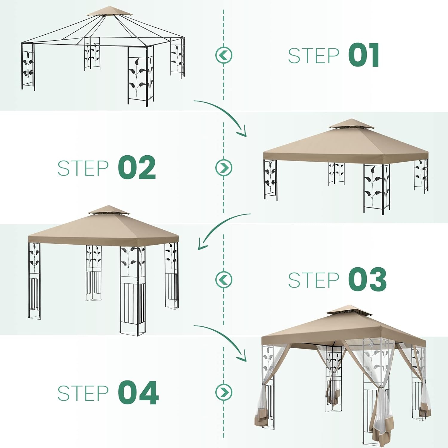 image:imageCOBIZI Gazebo 10x10 Heavy Duty Gazebos with Improved Nettings Outdoor Gazebo Double Roof Patio Gazebos with Metal Steel Frame Outdoor Canopy for Patio Deck Backyard GrayKhakiUPF50