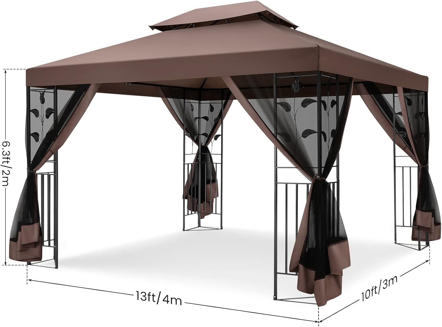 image:imageCOBIZI Gazebo 10x10 Heavy Duty Gazebos with Improved Nettings Outdoor Gazebo Double Roof Patio Gazebos with Metal Steel Frame Outdoor Canopy for Patio Deck Backyard GrayBrownUPF50