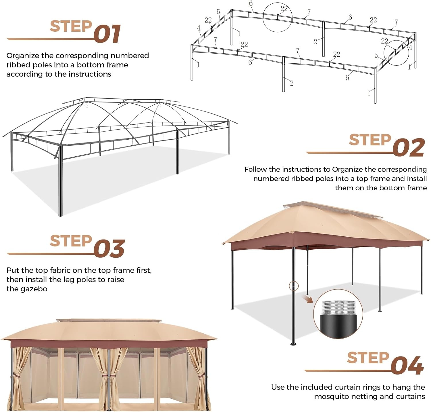 image:imageCOBIZI Gazebo 10x10 Heavy Duty Gazebos with Improved Nettings Outdoor Gazebo Double Roof Patio Gazebos with Metal Steel Frame Outdoor Canopy for Patio Deck Backyard GrayBeigeUPF50