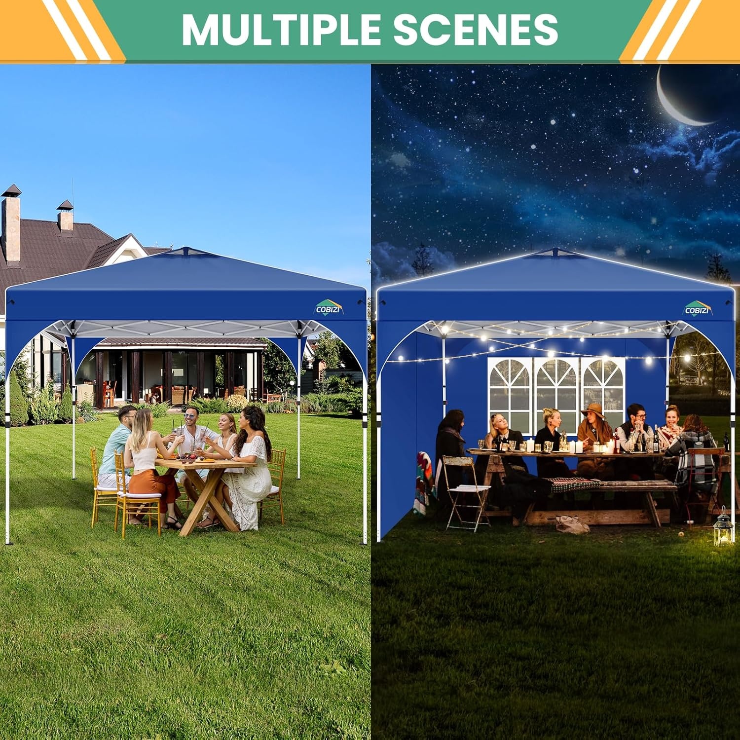 image:imageCOBIZI Gazebo 10x10 Heavy Duty Gazebos with Improved Nettings Outdoor Gazebo Double Roof Patio Gazebos with Metal Steel Frame Outdoor Canopy for Patio Deck Backyard GrayDark Blue 2