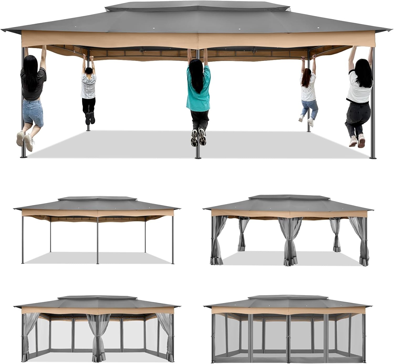 image:imageCOBIZI Gazebo 10x10 Heavy Duty Gazebos with Improved Nettings Outdoor Gazebo Double Roof Patio Gazebos with Metal Steel Frame Outdoor Canopy for Patio Deck Backyard GrayGrayUPF50