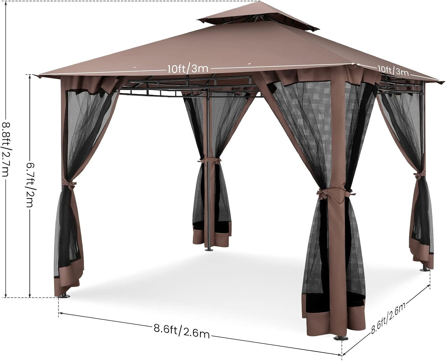 image:imageCOBIZI Gazebo 10x10 Heavy Duty Gazebos with Improved Nettings Outdoor Gazebo Double Roof Patio Gazebos with Metal Steel Frame Outdoor Canopy for Patio Deck Backyard GrayBrownUPF50