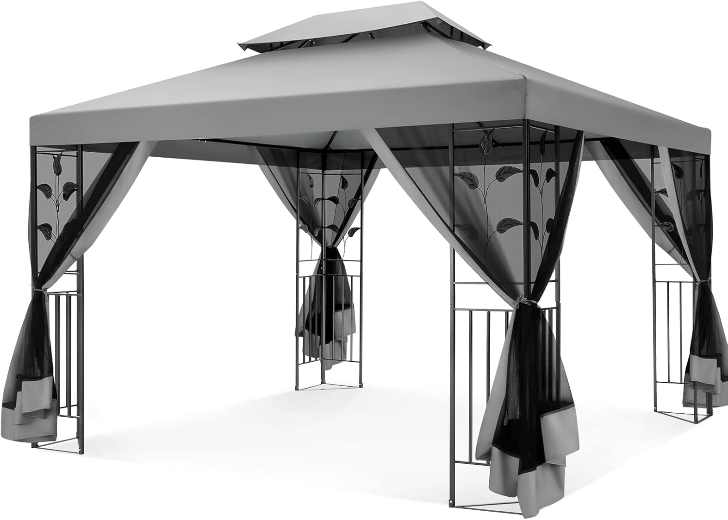 image:imageCOBIZI Gazebo 10x10 Heavy Duty Gazebos with Improved Nettings Outdoor Gazebo Double Roof Patio Gazebos with Metal Steel Frame Outdoor Canopy for Patio Deck Backyard GrayGray