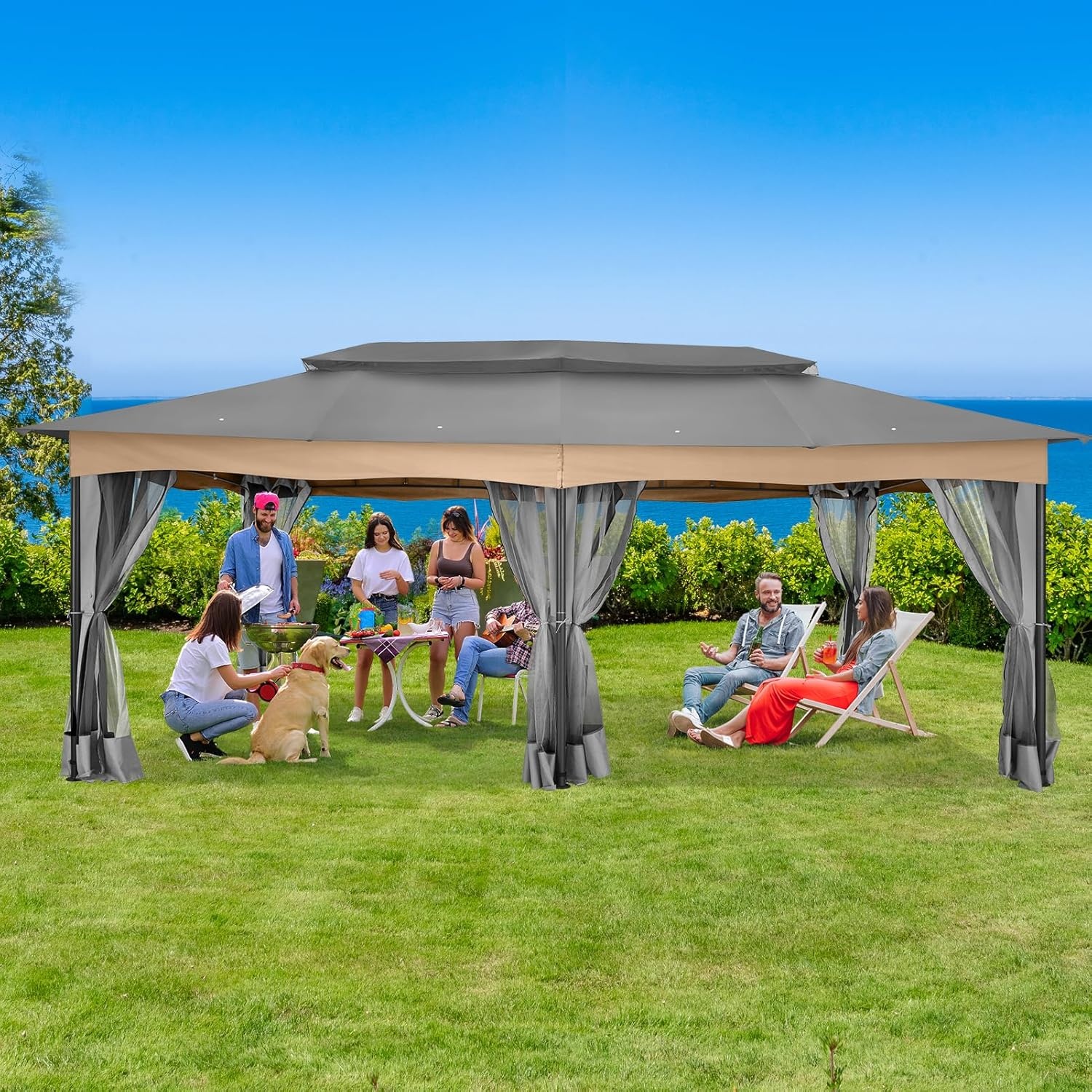image:imageCOBIZI Gazebo 10x10 Heavy Duty Gazebos with Improved Nettings Outdoor Gazebo Double Roof Patio Gazebos with Metal Steel Frame Outdoor Canopy for Patio Deck Backyard GrayGrayUPF50