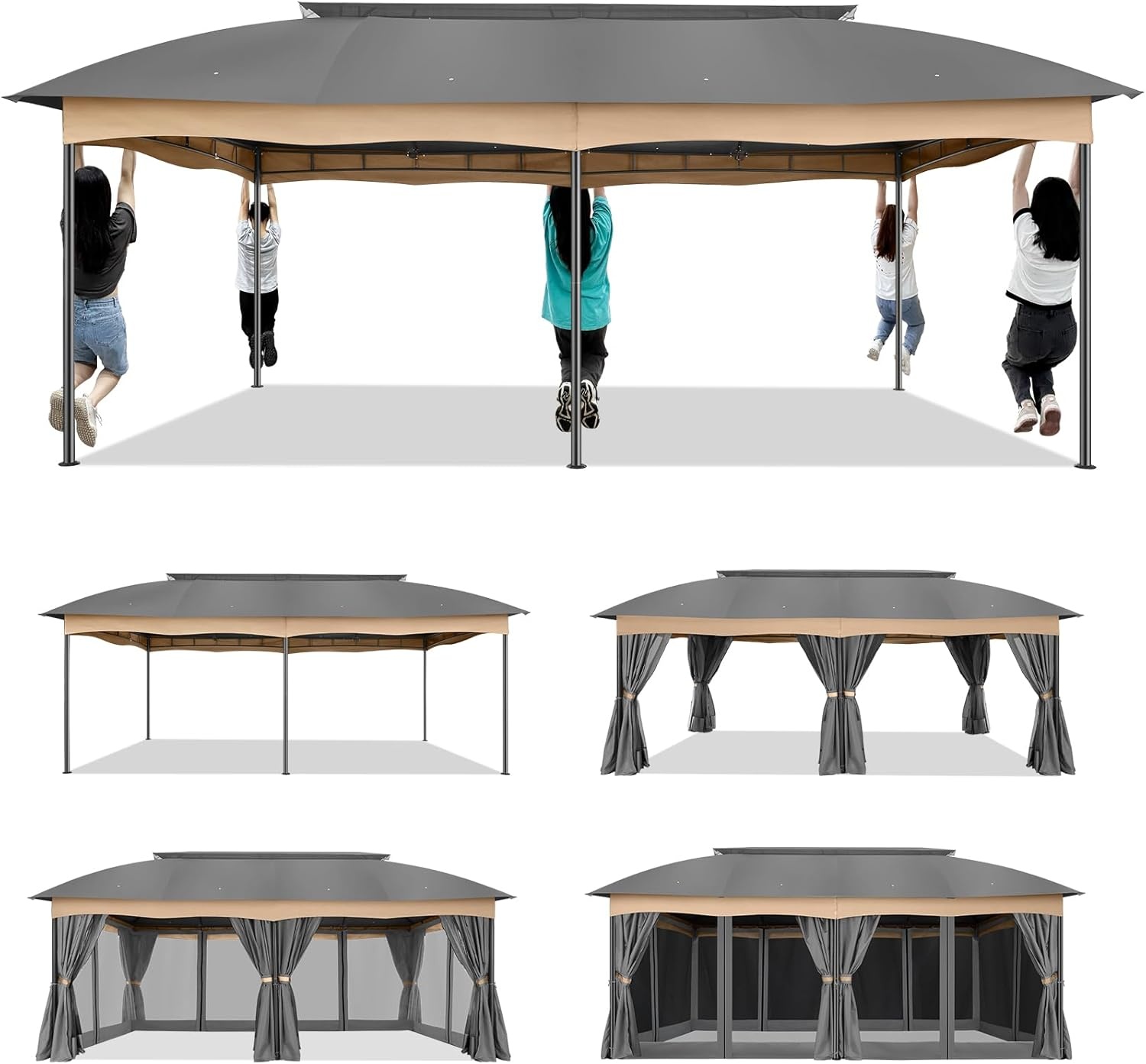 image:imageCOBIZI Gazebo 10x10 Heavy Duty Gazebos with Improved Nettings Outdoor Gazebo Double Roof Patio Gazebos with Metal Steel Frame Outdoor Canopy for Patio Deck Backyard GrayGreyUPF50