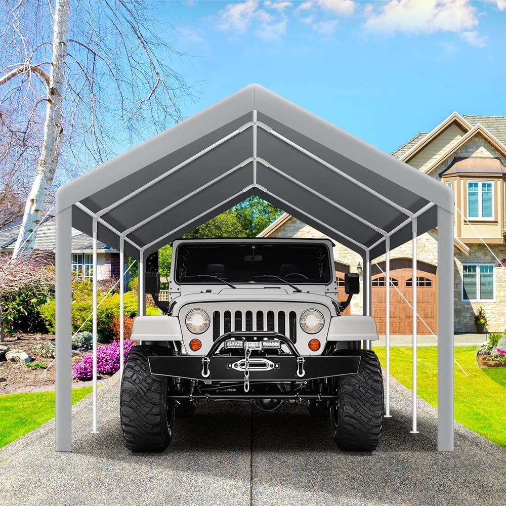 image:imageCOBIZI 10x20 Carport Heavy Duty Car Canopy Portable Garage Car Tent Garage Outdoor Shelter Upgrade Waterproof amp UV Protected with Windproof Ropes amp Builtin Sandbags for Cars Trucks and Boats GrayDark Grey