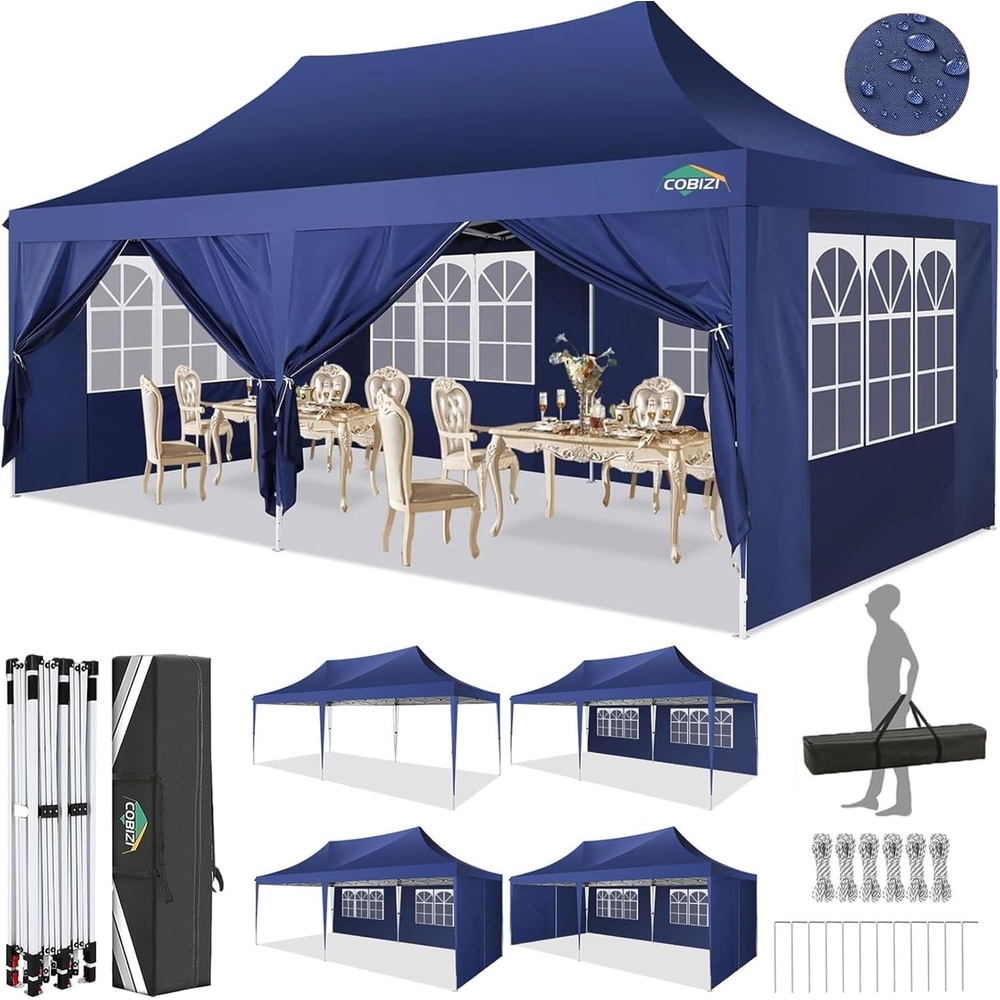 image:imageCOBIZI 16x16 Pop Up Gazebo Tent with Mosquito Netting Gazebos on Clearance Hexagonal Outdoor Canopy Shelter Patented Center Lock 6Sided Portable Gazebos Pop Up Canopy Tent for Backyard GrayBlue