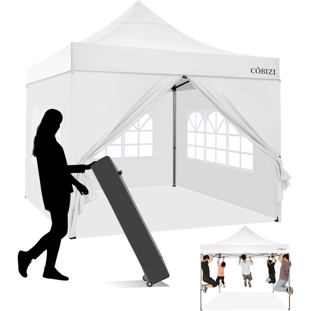 image:imageCOBIZI 16x16 Pop up Gazebo on Clearance Hexagonal Outdoor Canopy Tent with Mosquito Netting Adjustable Height and 256 Square ft of Shade for Party Backyard Gardens with Vented TopBrownWhite