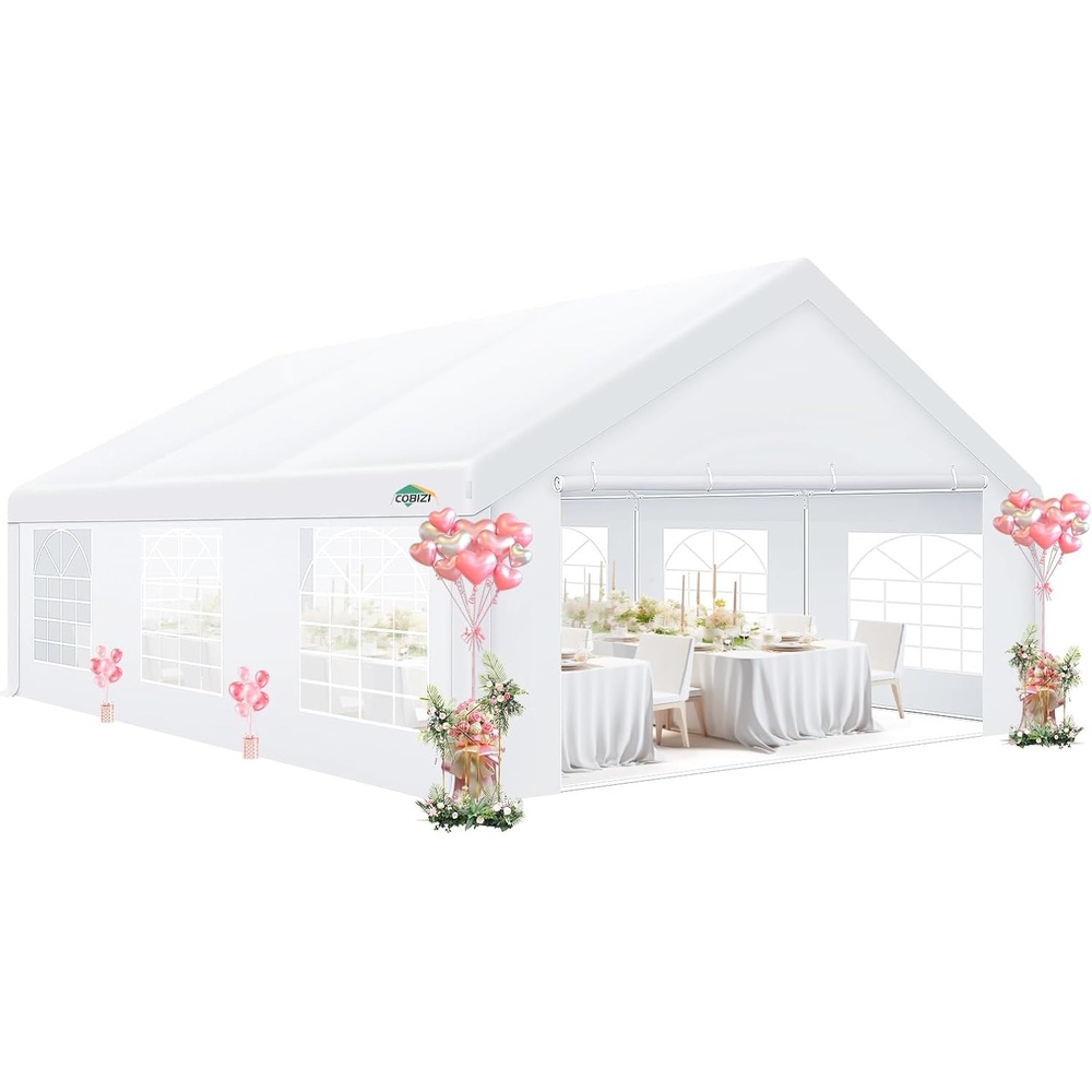 image:imageCOBIZI 20x30 FT Party Tent Heavy Duty Large Outdoor Event Tents for Parties with 8 Sidewalls amp Builtin SandbagsWaterproof Wedding Canopy Tent Gazebo Commercial Tents for CarportPatioWhiteReds