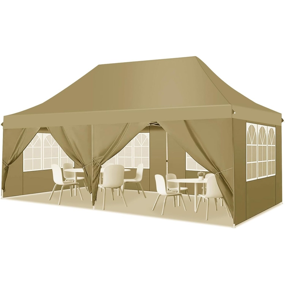 image:imageCOBIZI 20x30 Outdoor Party Tent Heavy Duty Waterproof Canopy Shelter with 8 Sidewalls amp 12 Church Windows White Powder Coating Builtin Sandbag Commercial Event Tents for Parties Wedding Patio BBQBeige