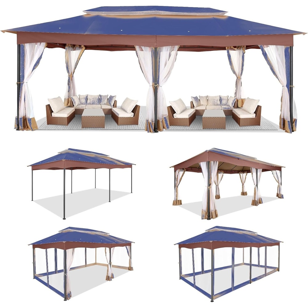image:imageCOBIZI 20x30 Outdoor Party Tent Heavy Duty Waterproof Canopy Shelter with 8 Sidewalls amp 12 Church Windows White Powder Coating Builtin Sandbag Commercial Event Tents for Parties Wedding Patio BBQBlue