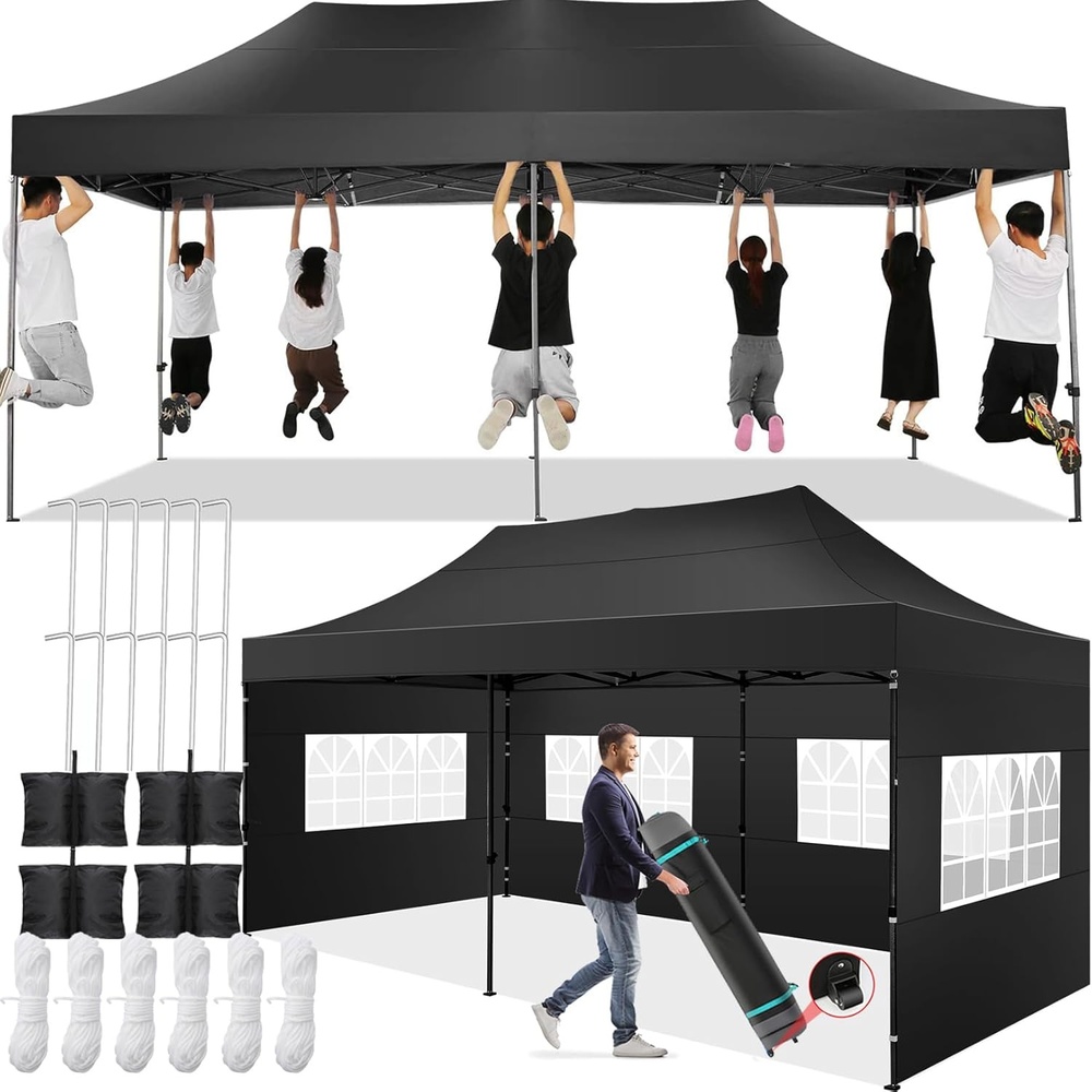 image:imageCOBIZI 66x66 Pop up Canopy Tent 66x66 Canopy No Sidewall Waterproof Heavy Duty Commercial for Parties Outdoor Garden Gazebo Tent Carry Bag with Wheel66x66ft No Sidewalls BlackSpace Black