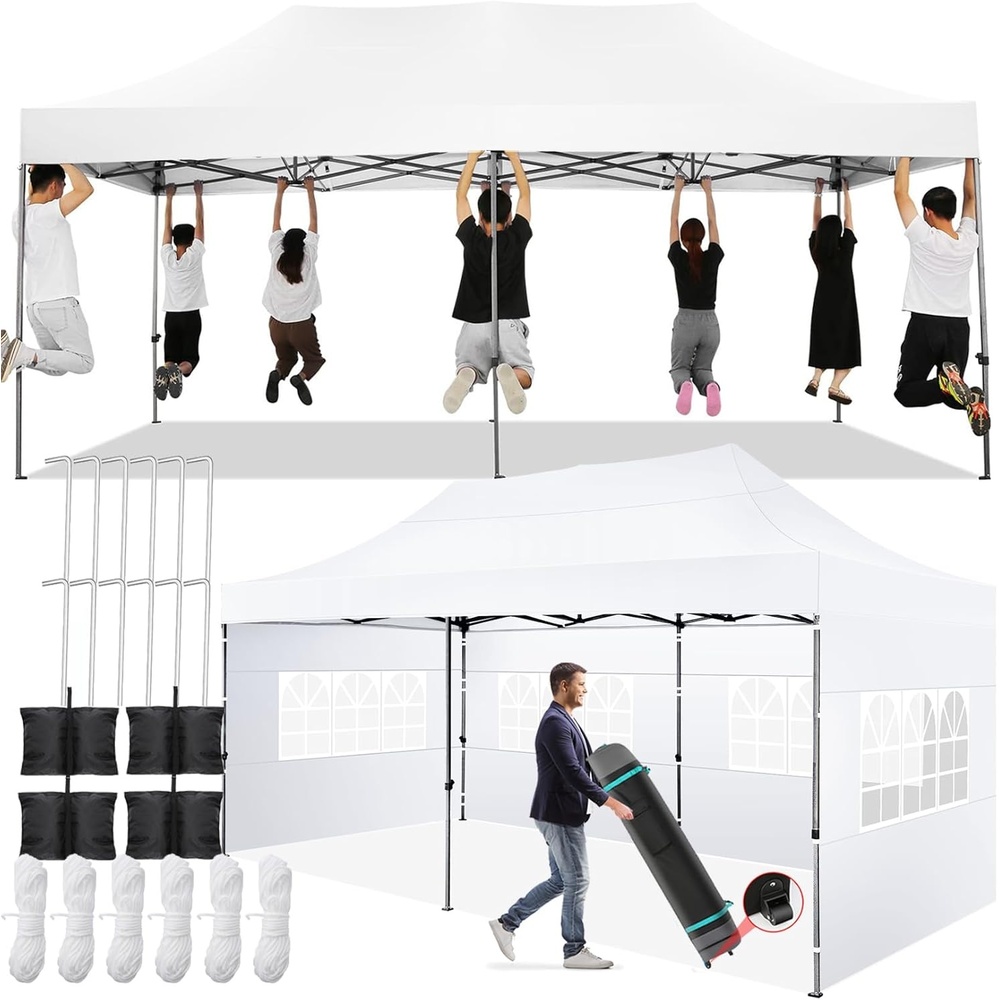 image:imageCOBIZI 66x66 Pop up Canopy Tent 66x66 Canopy No Sidewall Waterproof Heavy Duty Commercial for Parties Outdoor Garden Gazebo Tent Carry Bag with Wheel66x66ft No Sidewalls BlackSnow White