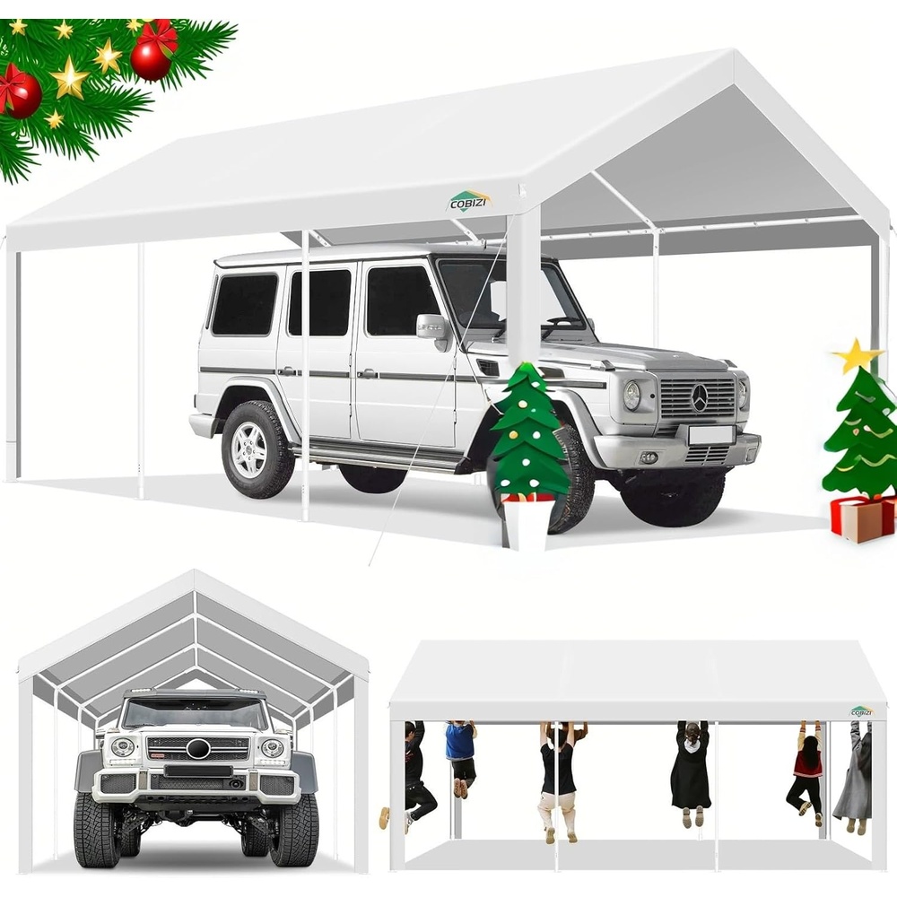 image:imageCOBIZI Carport 10x20 Heavy Duty Portable Garage Upgraded Car Canopy with Builtin Sandbags UV Resistant Waterproof AllSeason Tarp Car Tent for Truck Boat SUV WhiteWhite