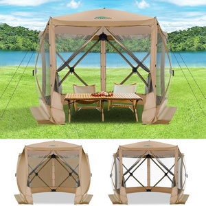 image:imageCOBIZI 16x16 Pop Up Gazebo Tent with Mosquito Netting Gazebos on Clearance Hexagonal Outdoor Canopy Shelter Patented Center Lock 6Sided Portable Gazebos Pop Up Canopy Tent for Backyard GrayKhaki