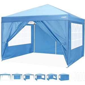image:imageCOBIZI 16x16 Pop up Gazebo on Clearance Hexagonal Outdoor Canopy Tent with Mosquito Netting Adjustable Height and 256 Square ft of Shade for Party Backyard Gardens with Vented TopBrownLight Blue