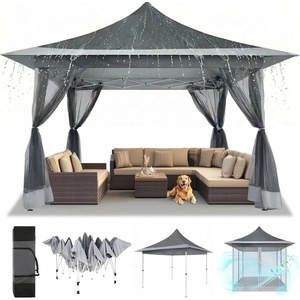 image:imageCOBIZI 16x16 Pop up Gazebo on Clearance Hexagonal Outdoor Canopy Tent with Mosquito Netting Adjustable Height and 256 Square ft of Shade for Party Backyard Gardens with Vented TopBrownDark Gray
