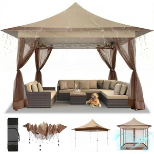 image:imageCOBIZI 16x16 Pop up Gazebo on Clearance Hexagonal Outdoor Canopy Tent with Mosquito Netting Adjustable Height and 256 Square ft of Shade for Party Backyard Gardens with Vented TopBrownKhaki